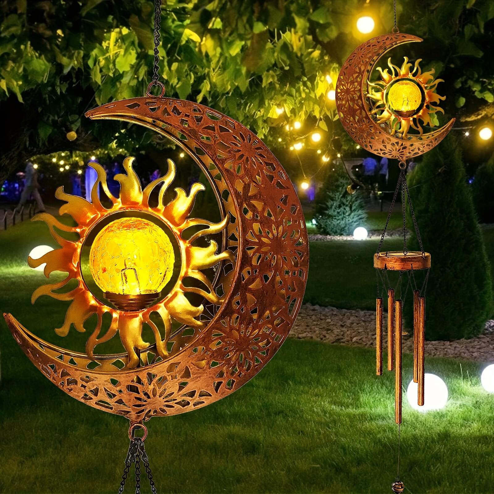1pc, Wind Chimes, Sun Crackle Glass Ball Solar Wind Chimes With Metal Tubes Waterproof, Unique Hanging Decor, Scene Decor, Home Decor, Wedding Decor, Holiday Decor, Party Decor, Celebration Decor, Outdoor Decor, Yard Decor, Garden Decor