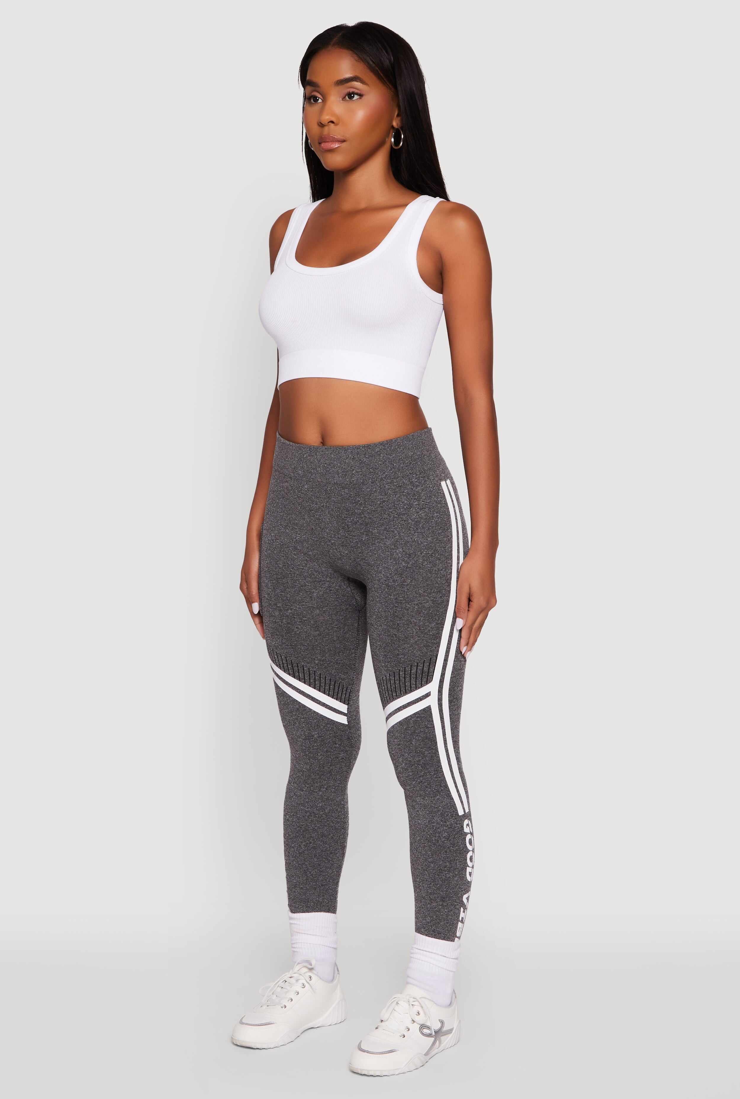Good Vibes Graphic Varsity Stripe Side Leggings