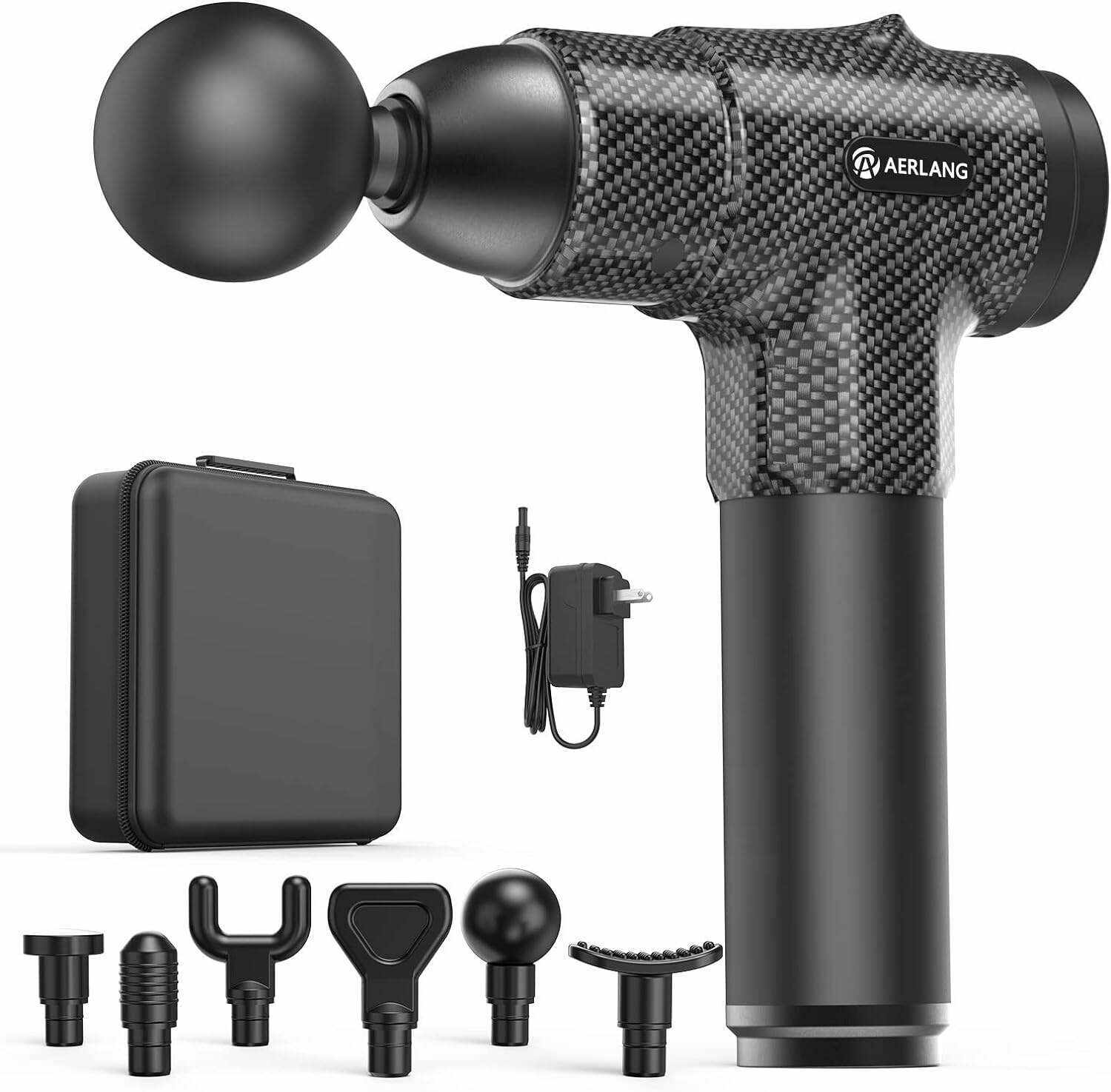 AERLANG Massage Gun, Deep Tissue Massager, Portable Muscle Massage Gun for Back Neck Muscle Relieve, Quiet Massager Gun 20 Variable Speeds Digital Display 6 Massage Heads and Carrying Case