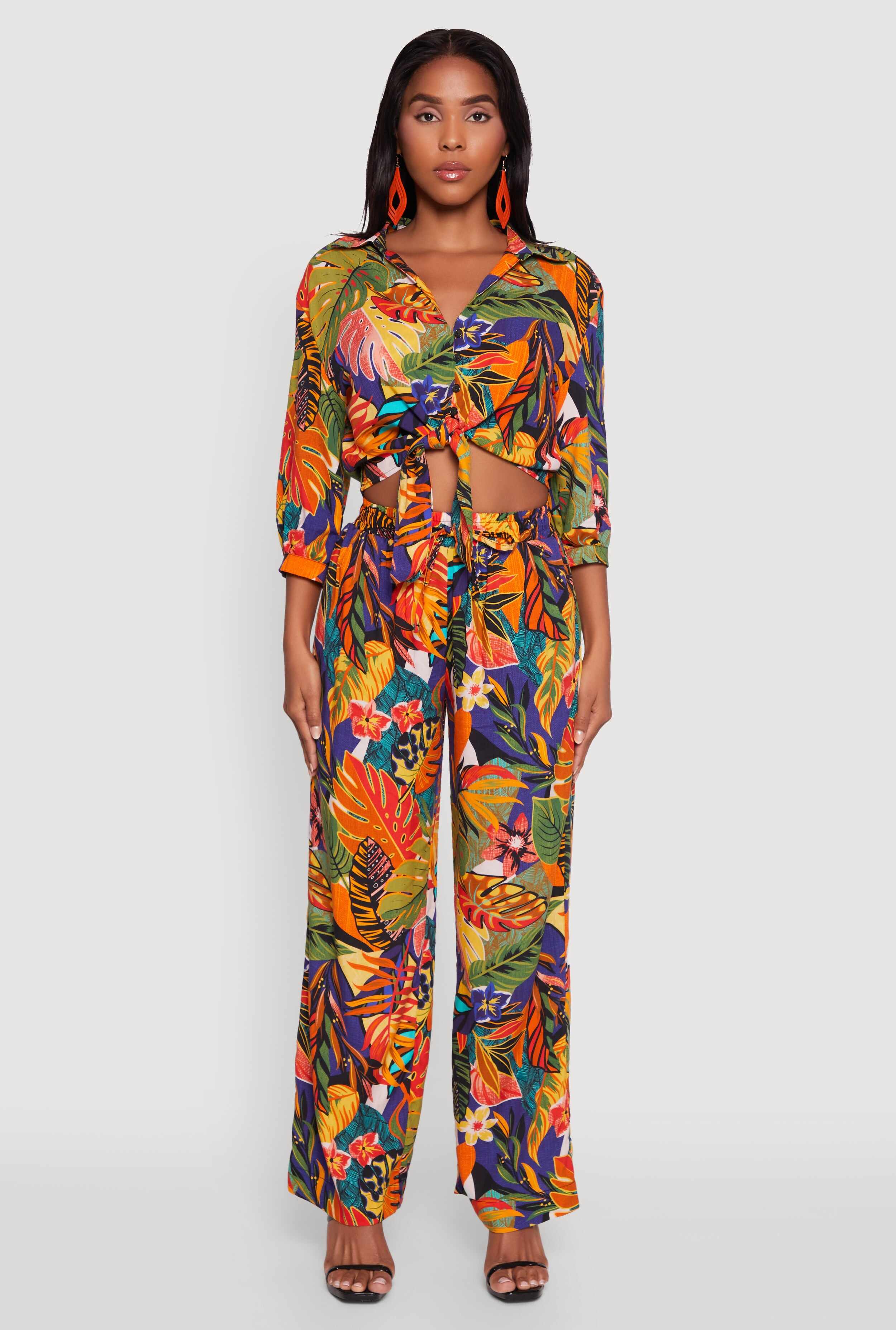 Trendy High Waisted Floral Wide Leg Pants