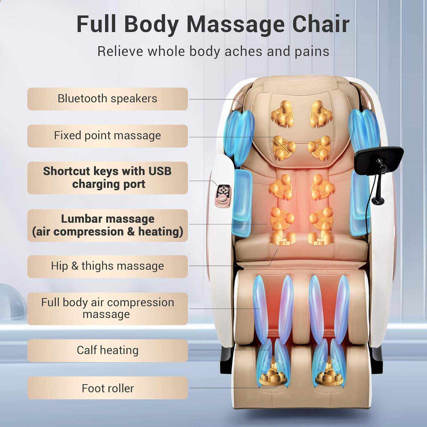 Mazzup Full Body Zero Gravity Shiatsu Massage Chair with Fully Assembled, LCD Screen, Shortcut Keys, USB Charging Port, Heat, Ideal Gift for Loved Ones, Parents, Balck