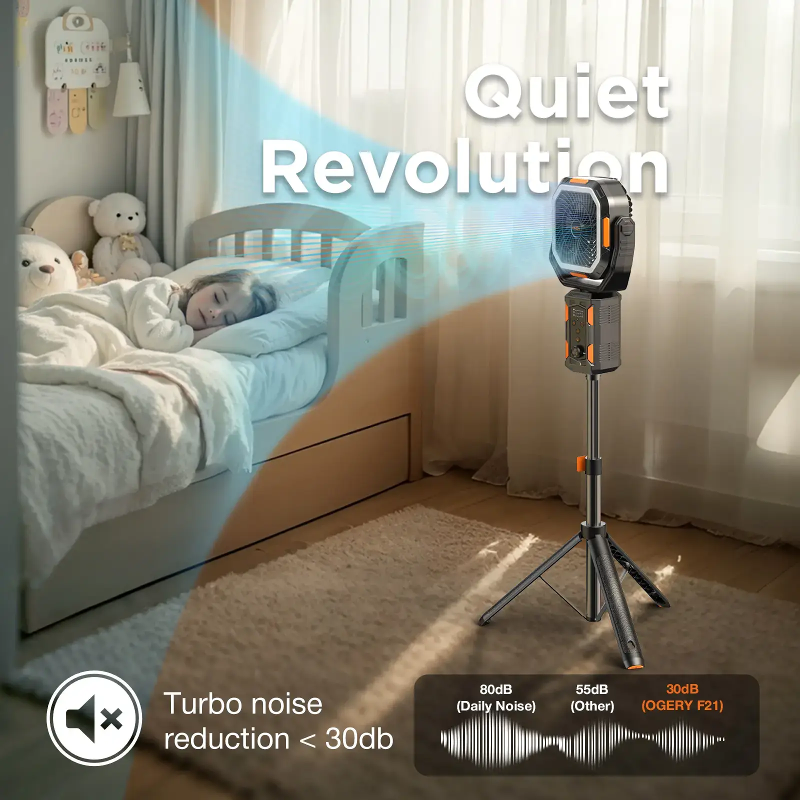 4 in 1 Cordless Camping Fan, 30000mAh Rechargeable Fan with Detachable Tripod, LED Lights & 270° Pivot, Remote Control Oscillating Portable Fan for Tent Travel Bedroom