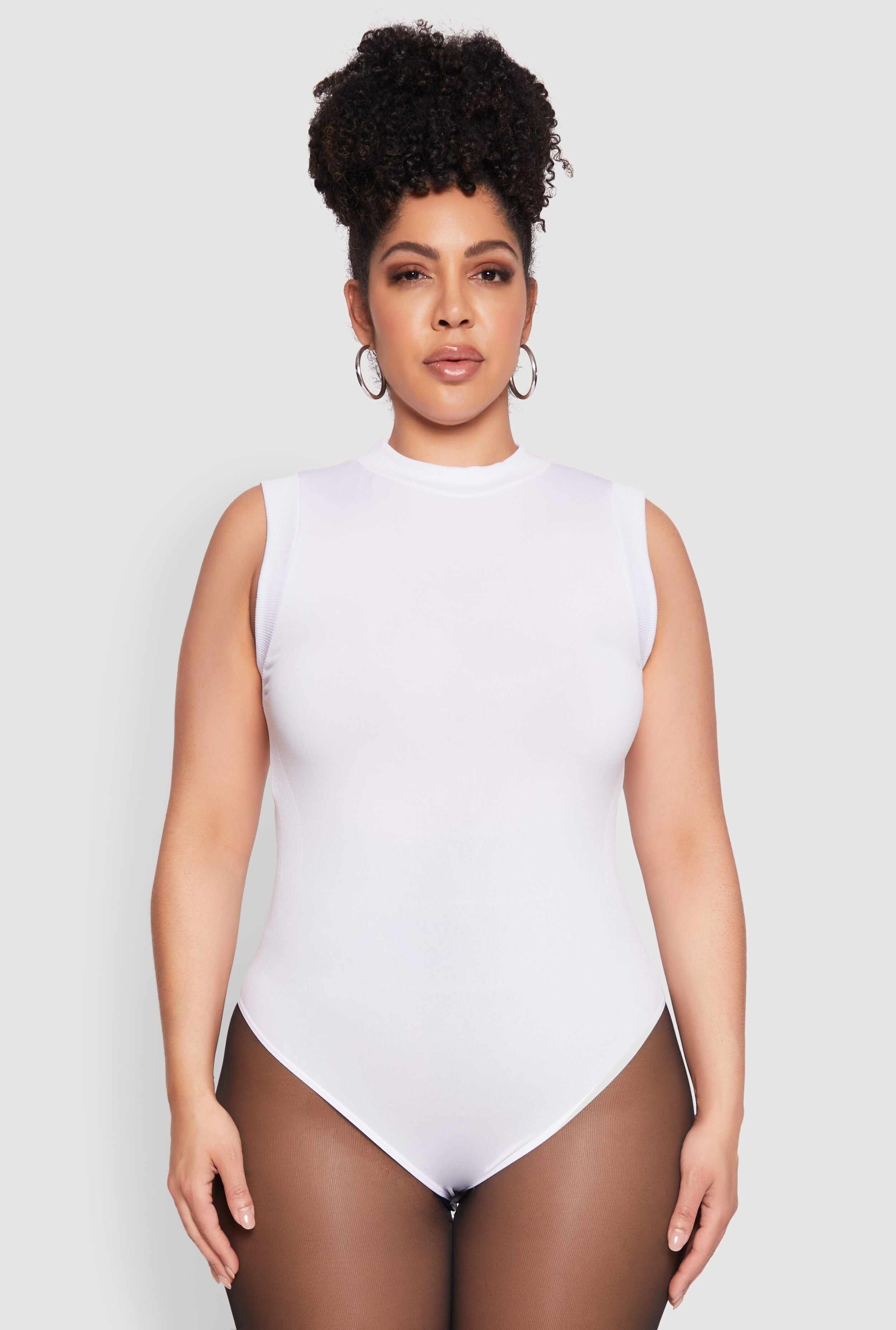 Plus Size Seamless Mock Neck Sleeveless Bodysuit