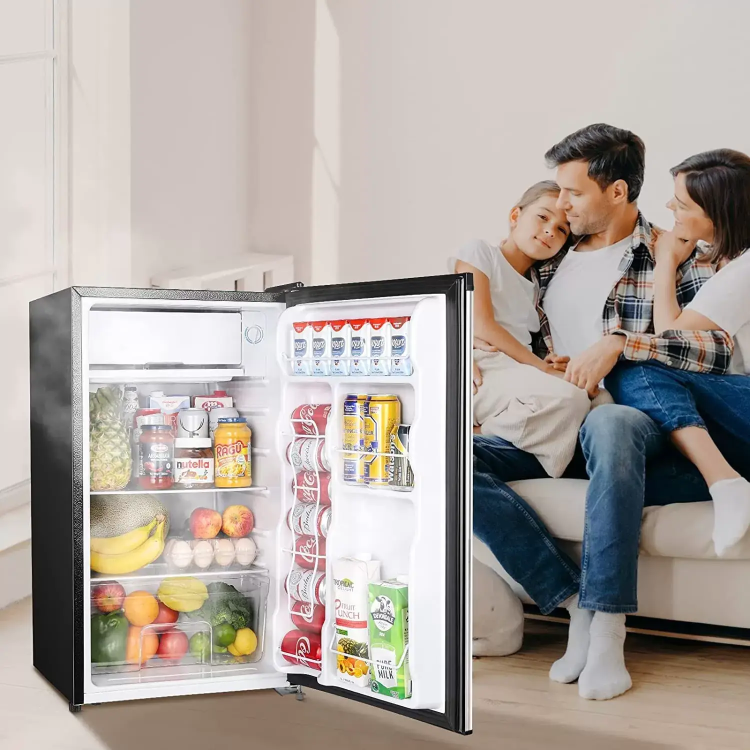 Upstreman 3.2 Cu.Ft Mini Fridge with Freezer, Single Door, Adjustable Thermostat, Refrigerator for Dorm, Office, Bedroom, Black-BR321