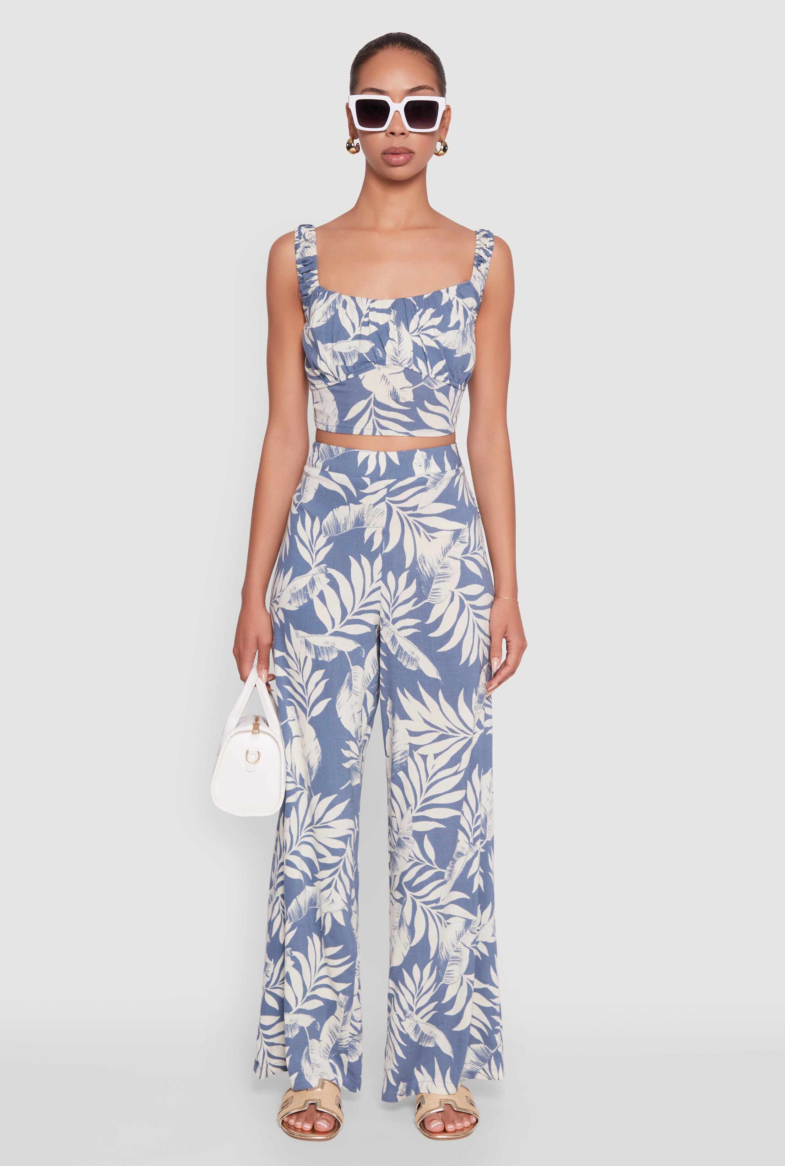 Iris Tropical Leaf Print High Waisted Palazzo Pants