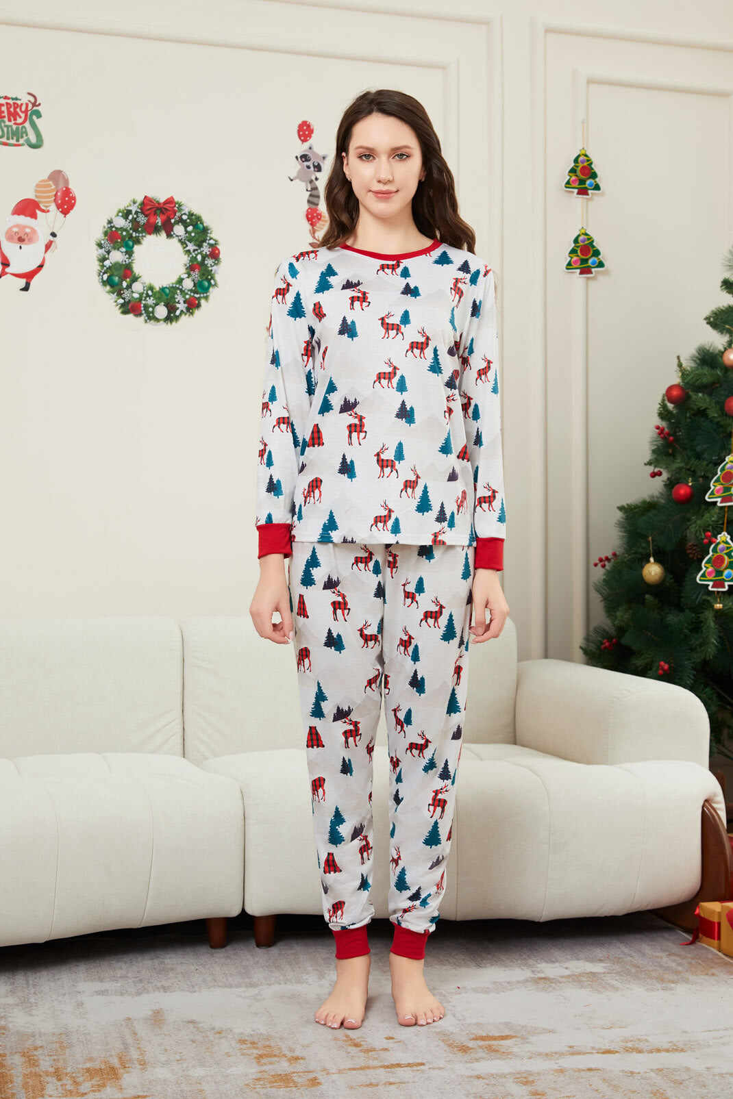 Christmas White Printed Family Matching Christmas Pajamas Sets