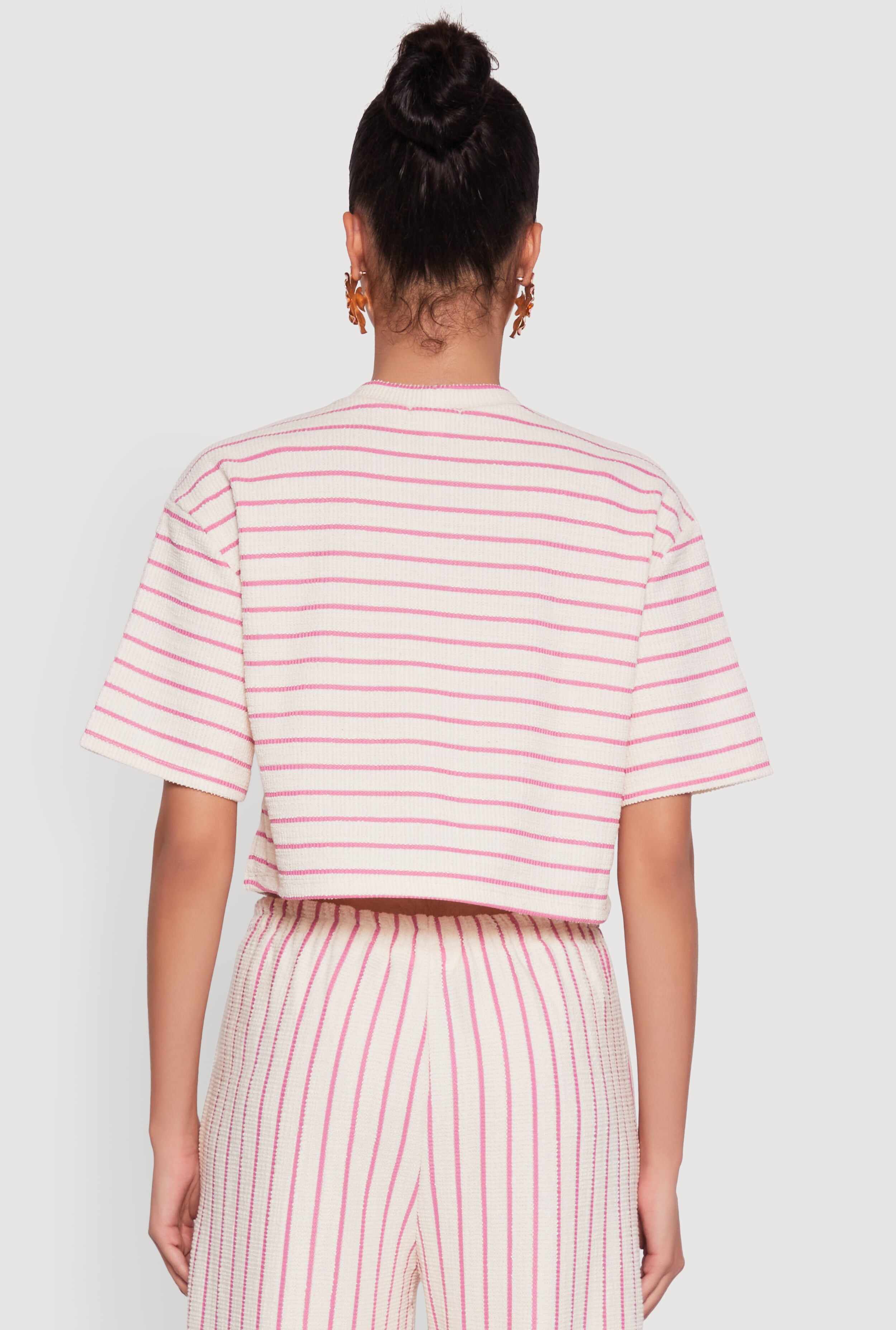 Trendy Classic Fit Striped Textured Knit Crop Top