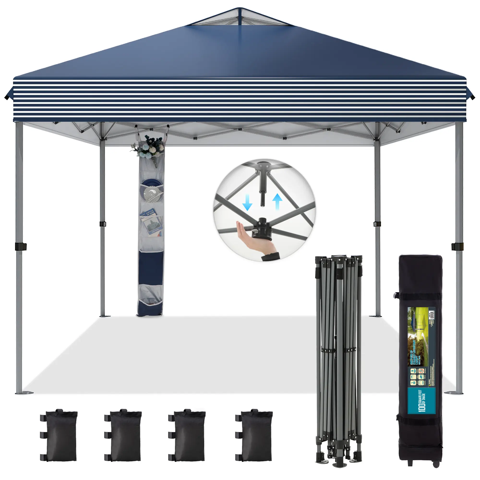 [Waterproof & UV-Resistant] 10x10ft Pop-up Canopy Tent, Instant Portable Canopy Tent Outdoor Gazebo, One-Push-To-Lock Outdoor Gazebo with Roller Bag