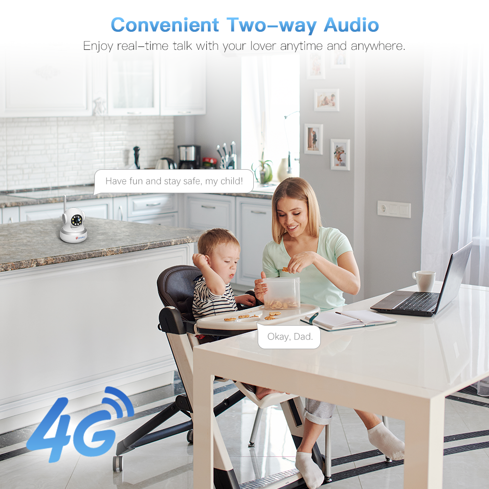 【2nd item $19.99】Ctronics 4G LTE Indoor Surveillance Camera with SIM Card & 360° PTZ Motion/People Auto Detection