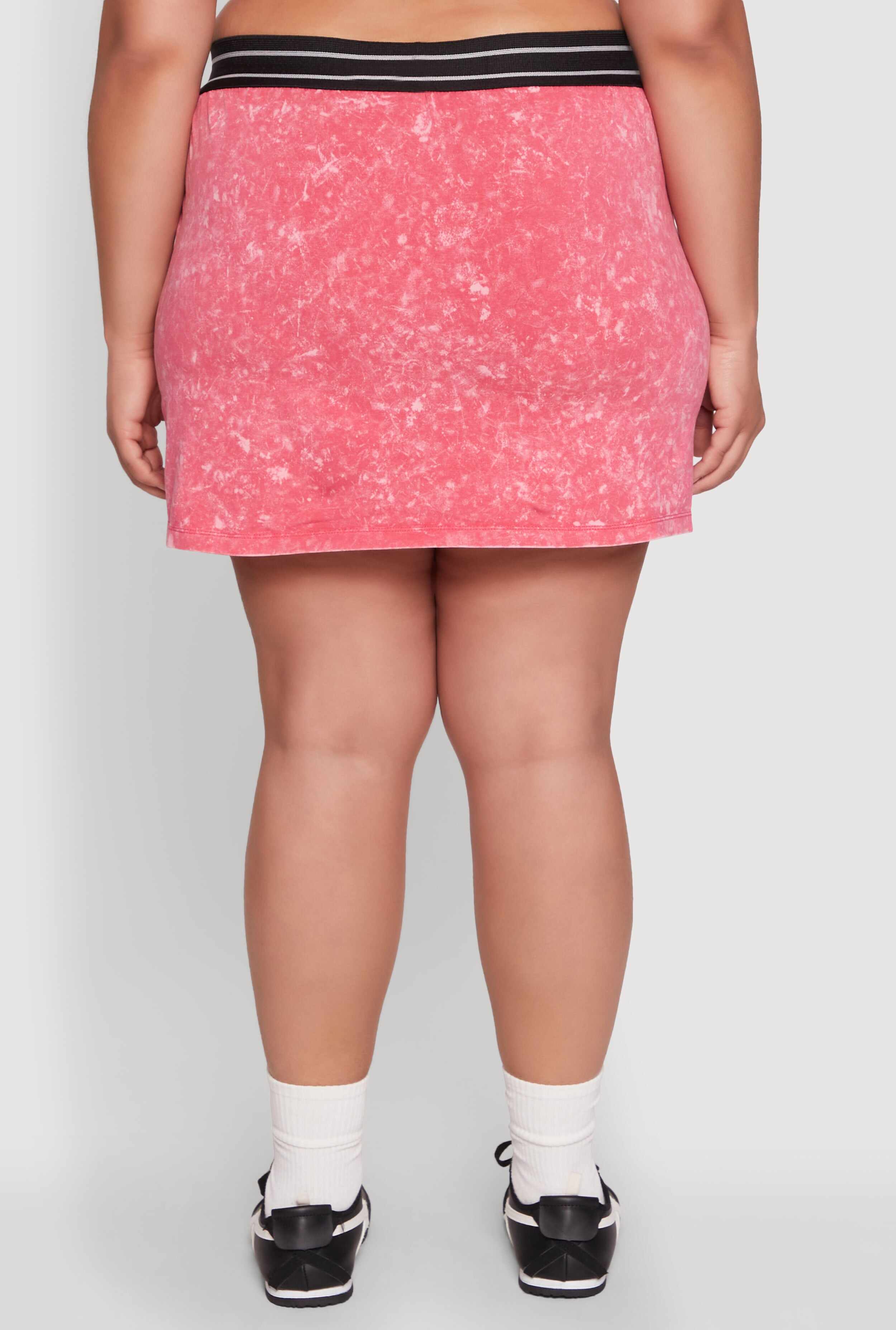 Plus Size Varsity Stripe Waistband Mineral Wash Graphic Skirt