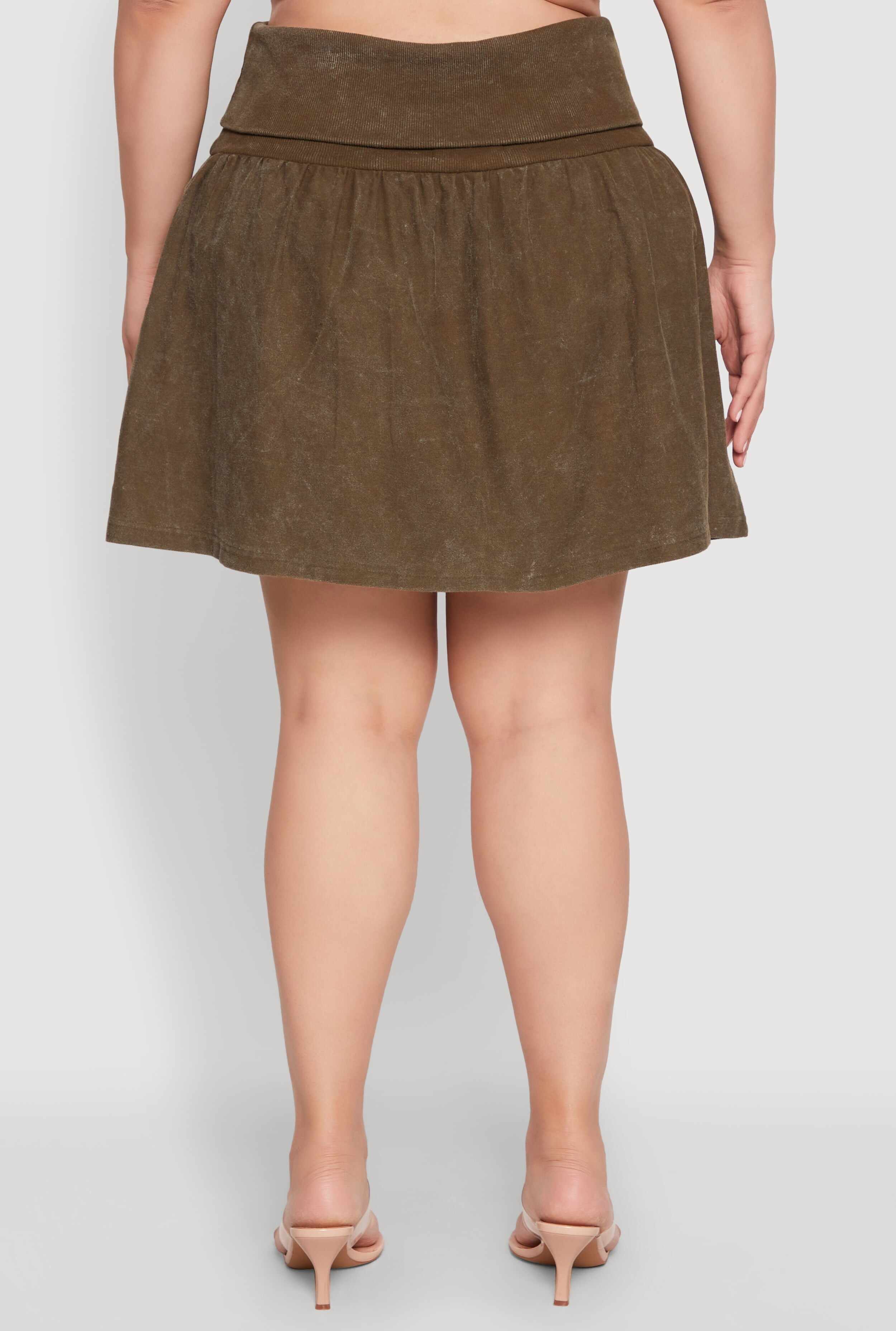 Plus Size Mineral Wash Fold Over Waist Skirt