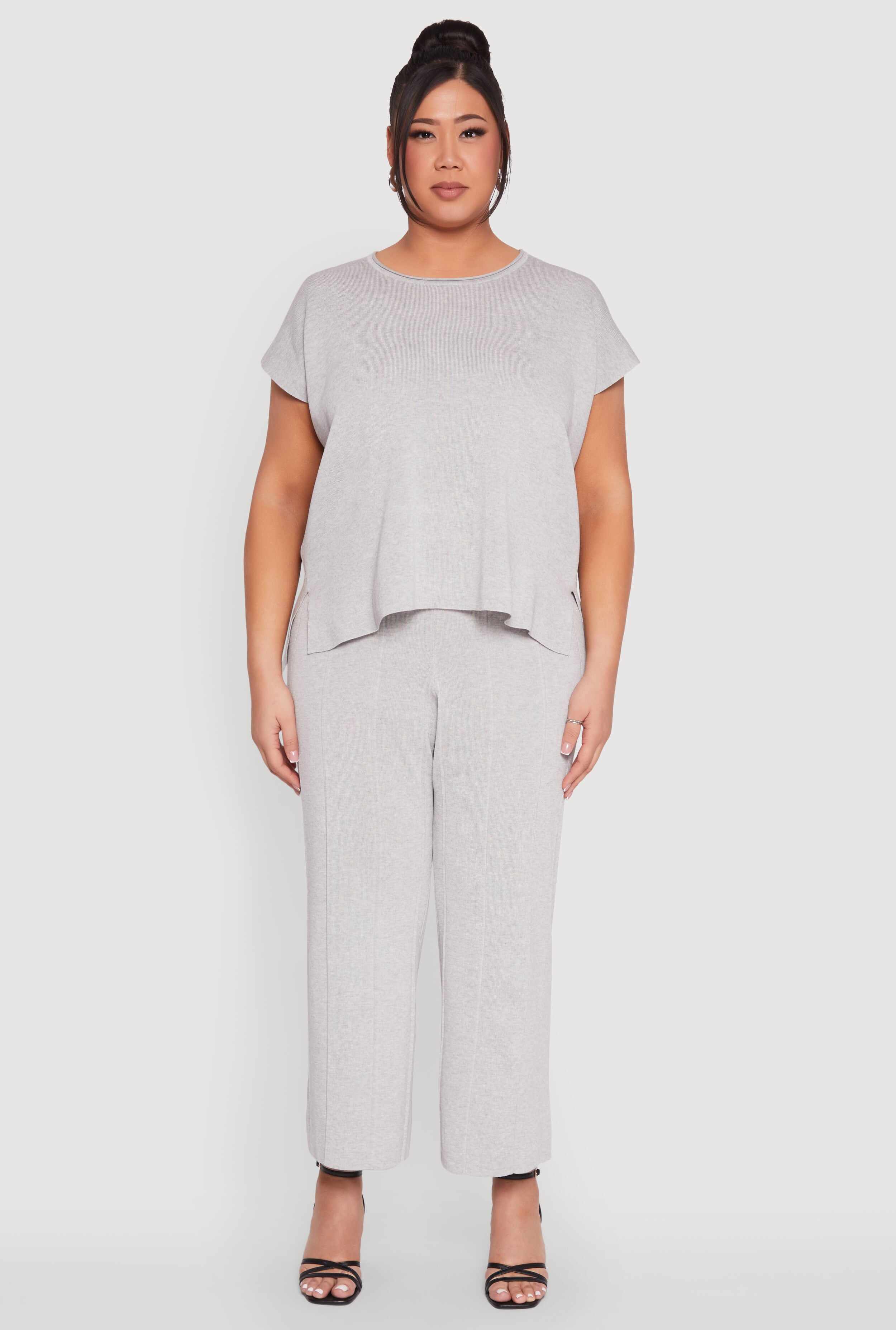 Plus Size Daisy Knitted Pintuck Wide Leg Pants