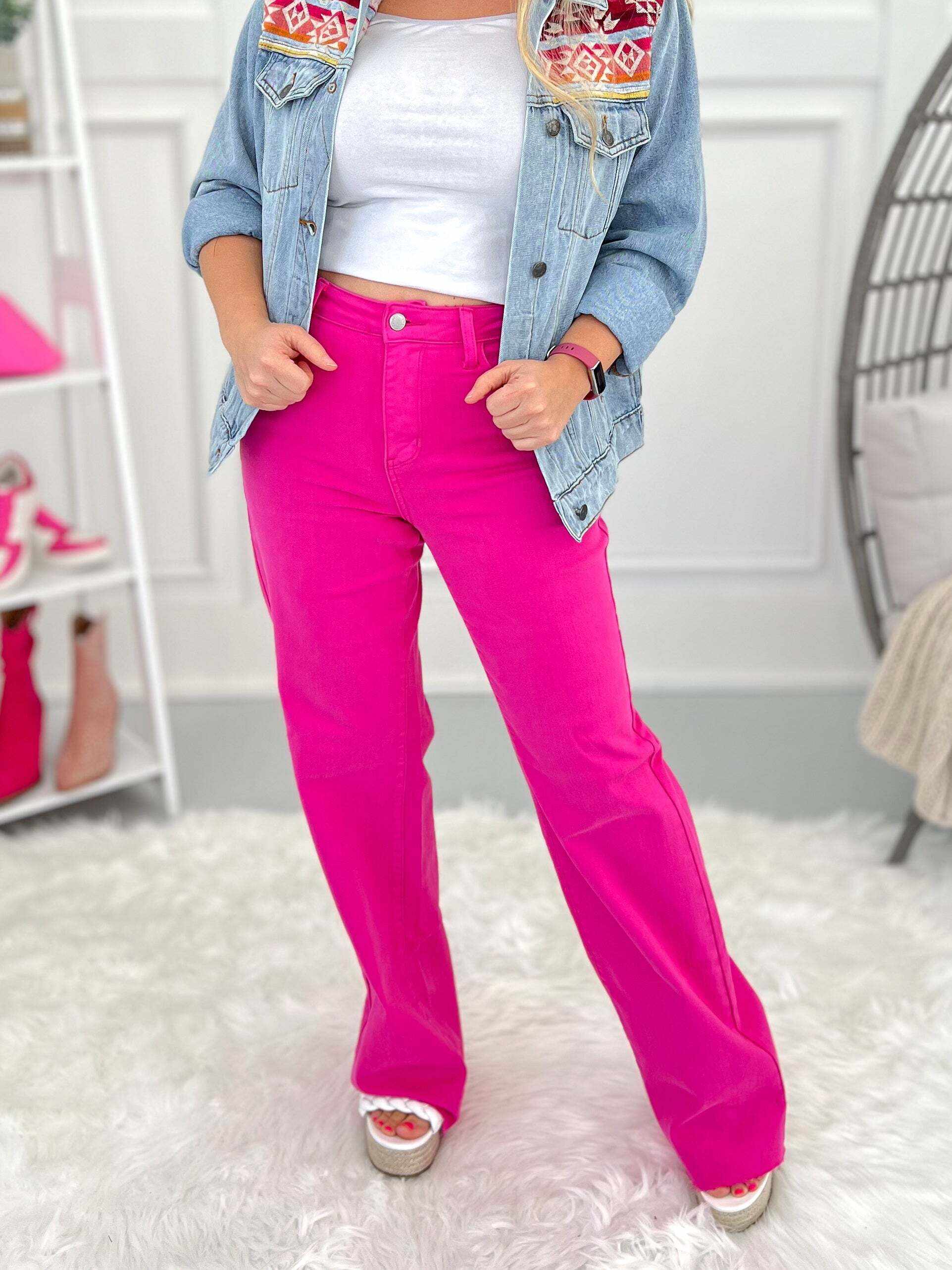 Young At Heart - Christmas 90's Straight Leg Hot Pink Dyed Jeans - Final Sale