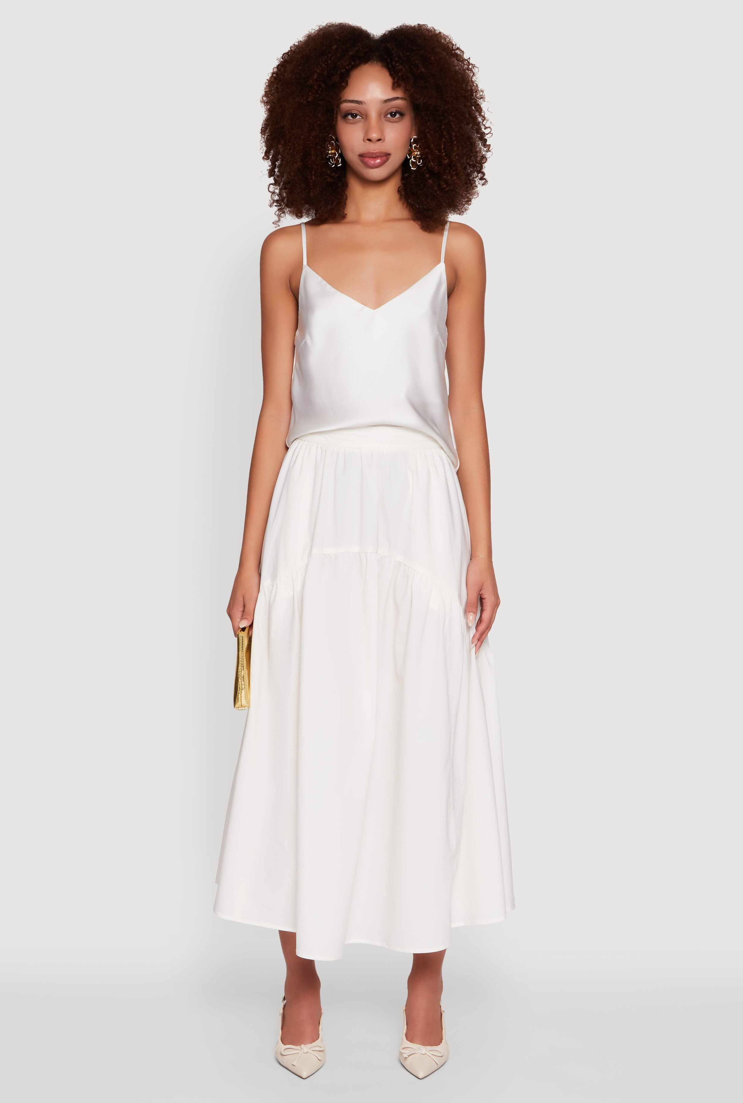 High Waisted Solid Maxi Tiered Skirt