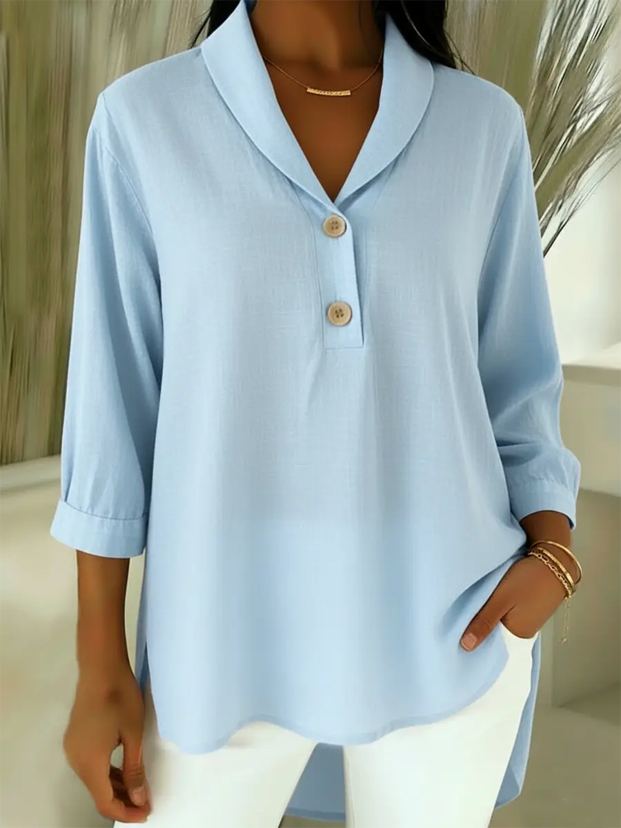 🔥Summer Arrivals🌟Retro Cozy Notch Lapel Linen Shirt Top
