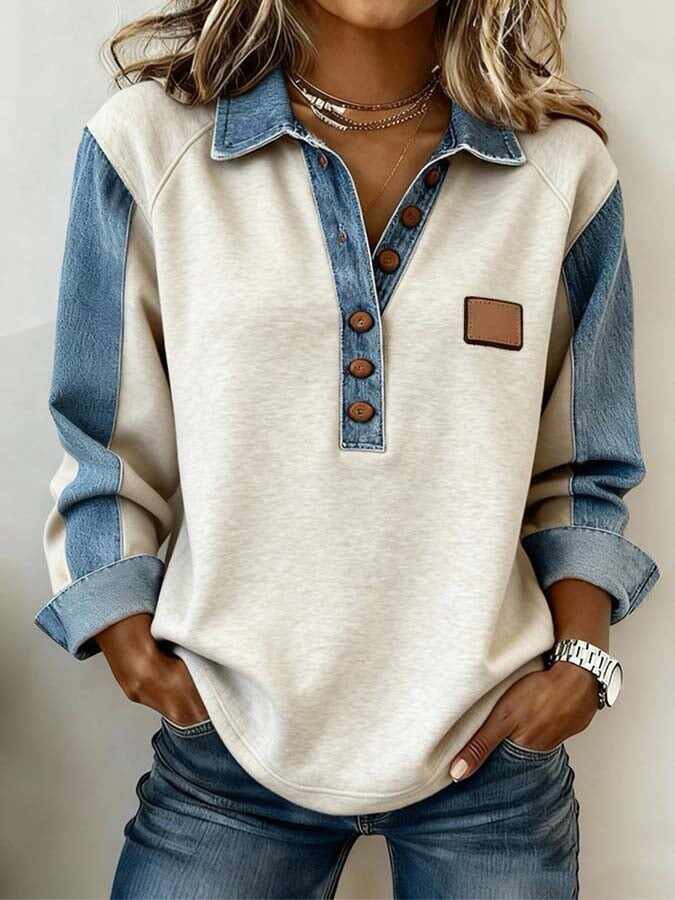 Groovy Button Front Denim Long Sleeve Top
