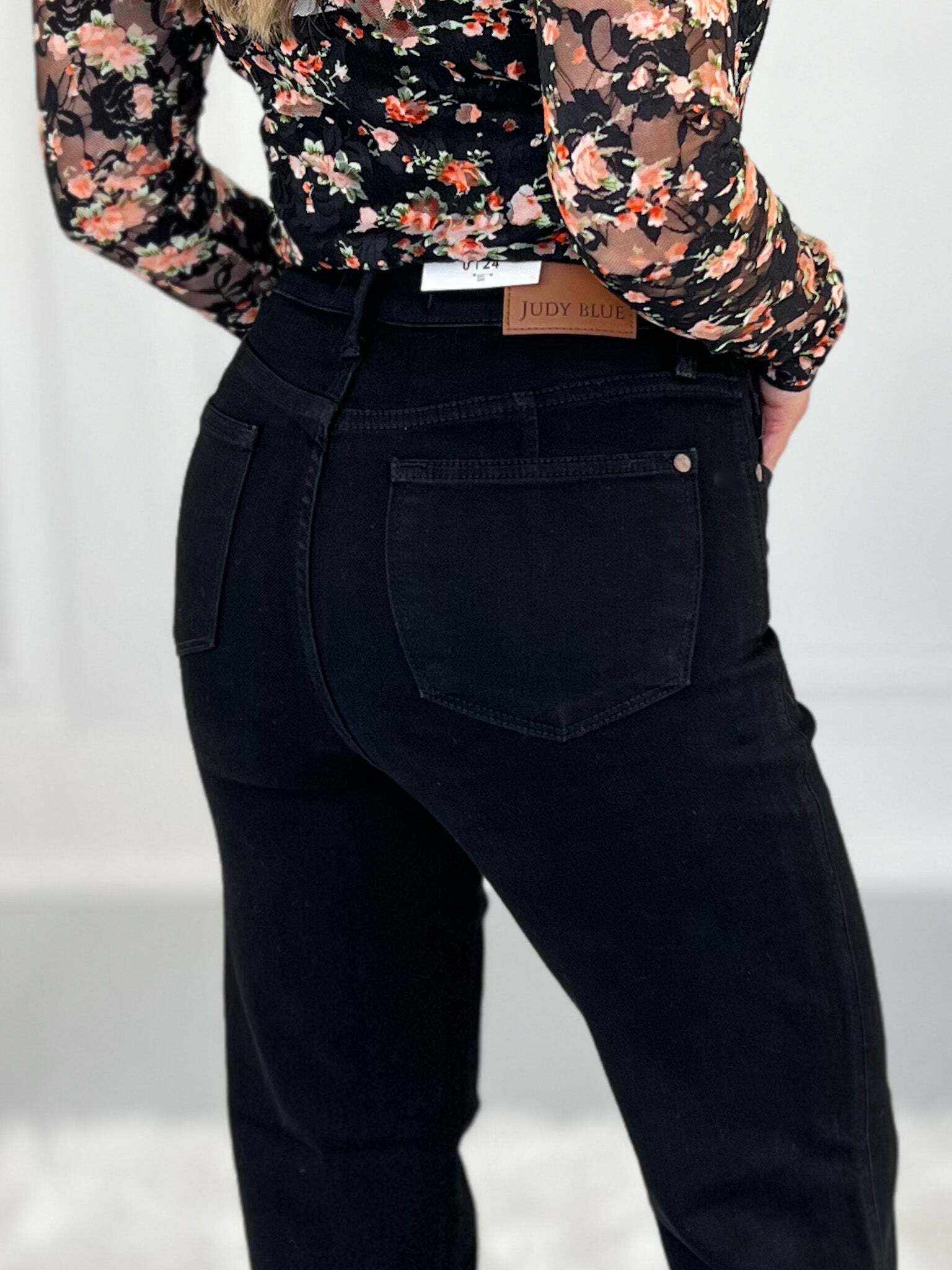 Make It Look Easy - Christmas Tummy Control Black Straight Jeans- Final Sale