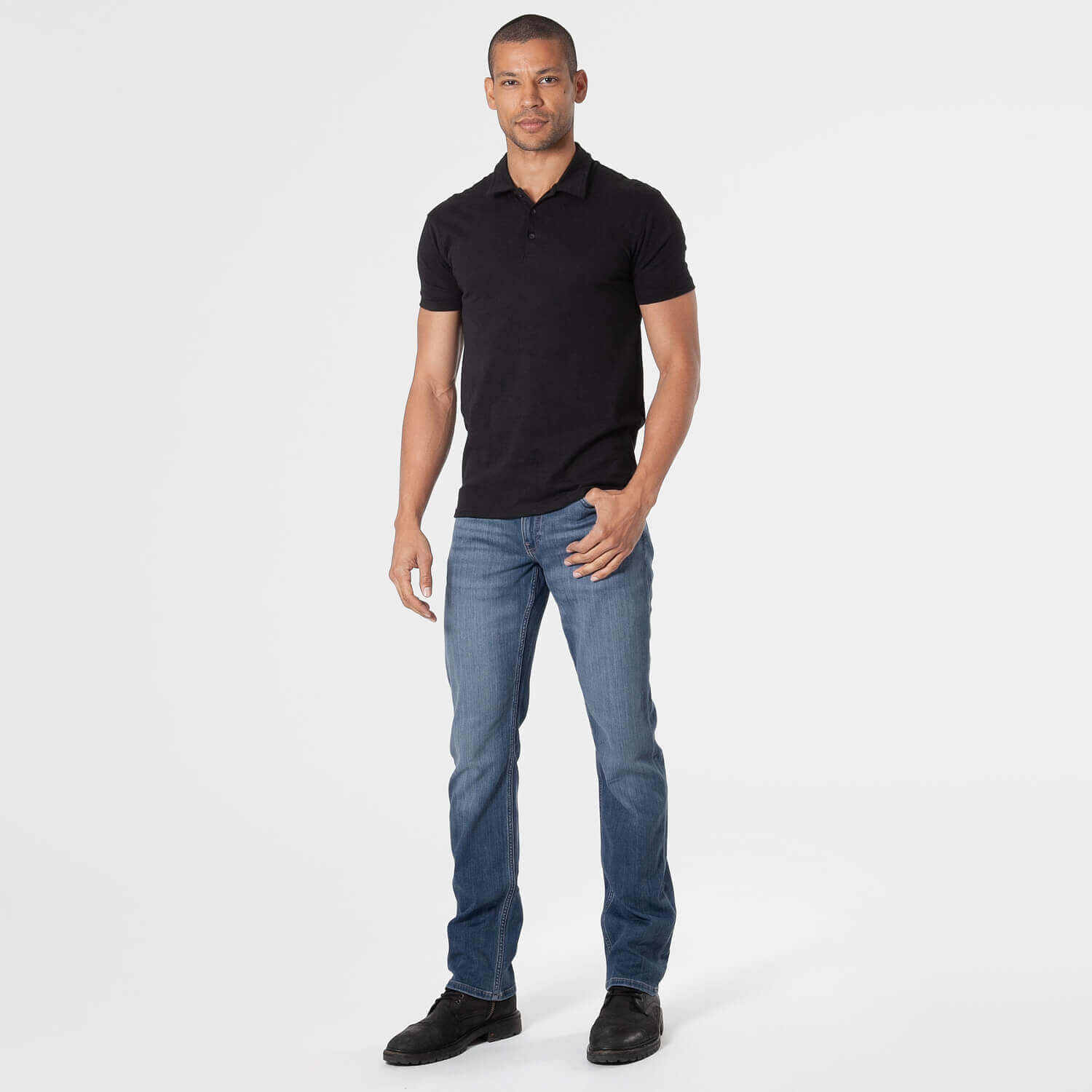 Medium Indigo Wash Straight Comfort Stretch Jeans