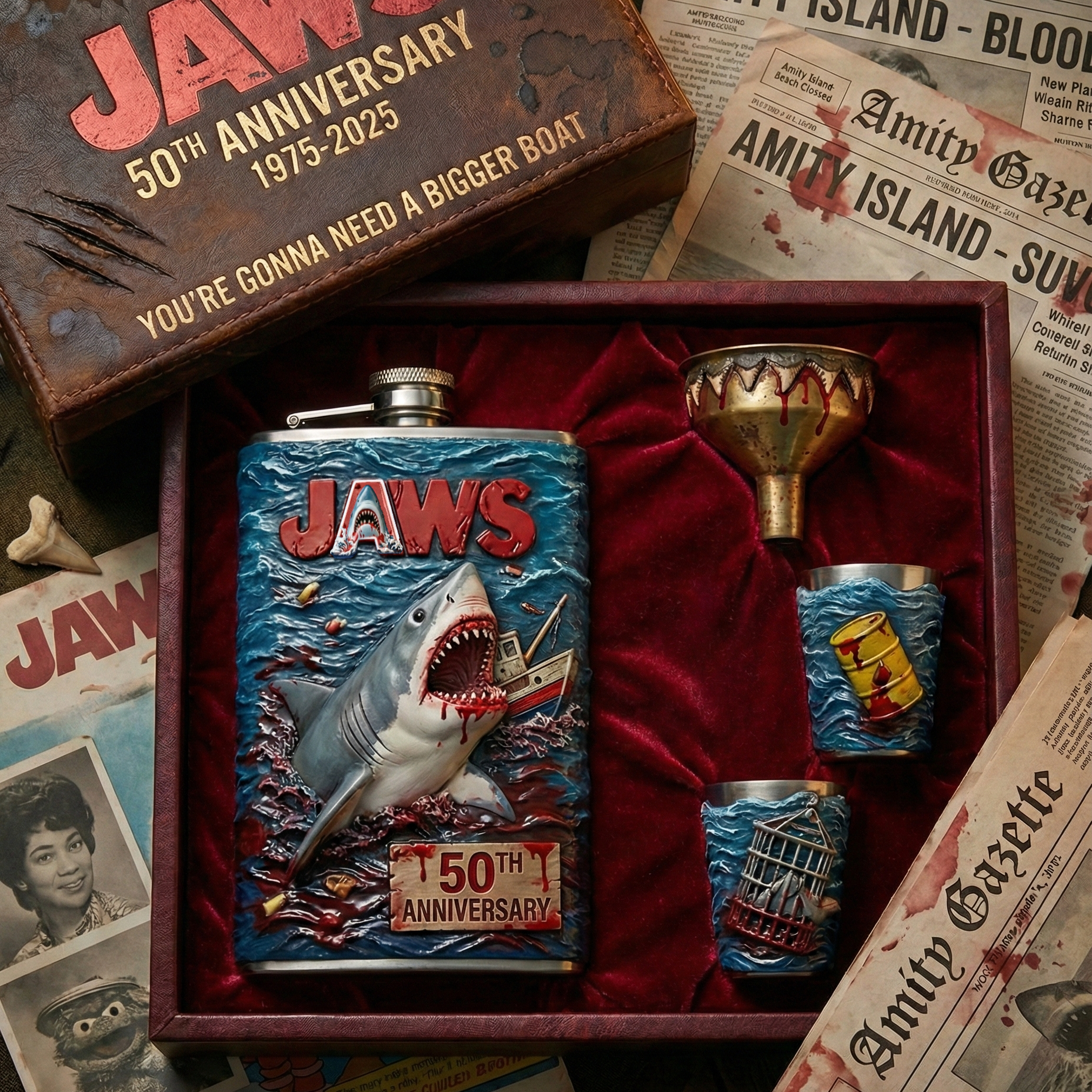 JAWS 50th Anniversary Commemorative Flask Gift Set