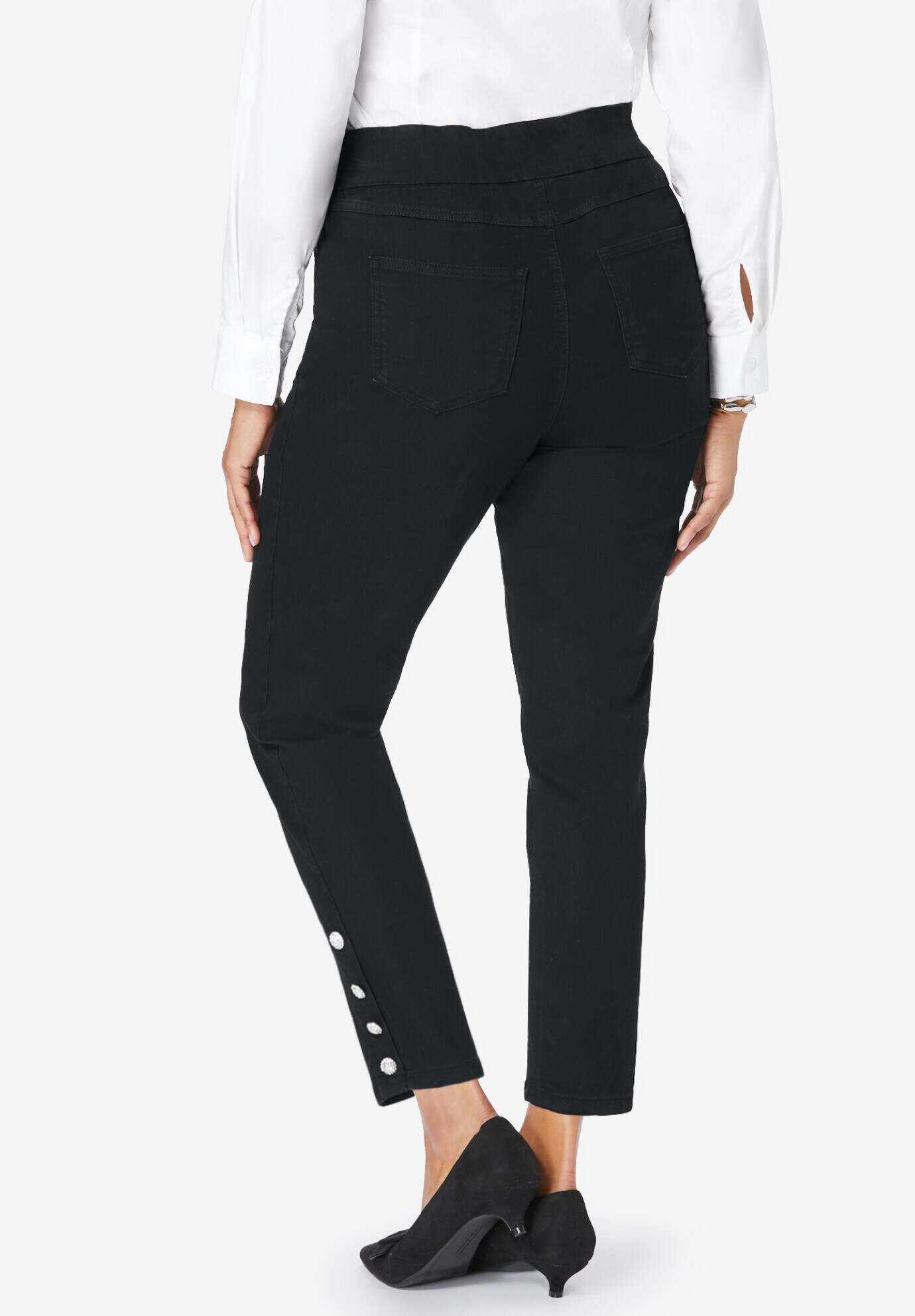 Comfort Waist Stretch Denim Side Button Ankle Jean