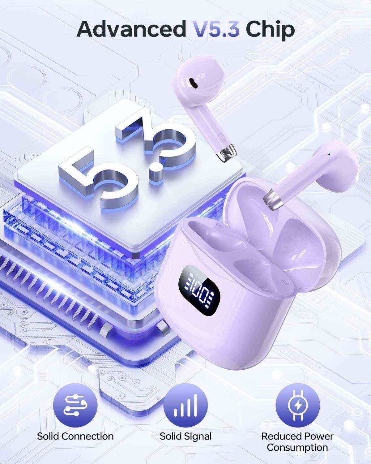 Wireless Earbuds, Bluetooth 5.3 Headphones 40Hrs Playtime with Charging Case, IPX5 Waterproof Stereo in-Ear Earphones with Microphone for iOS Android Cell Phone Sports Workout, Black