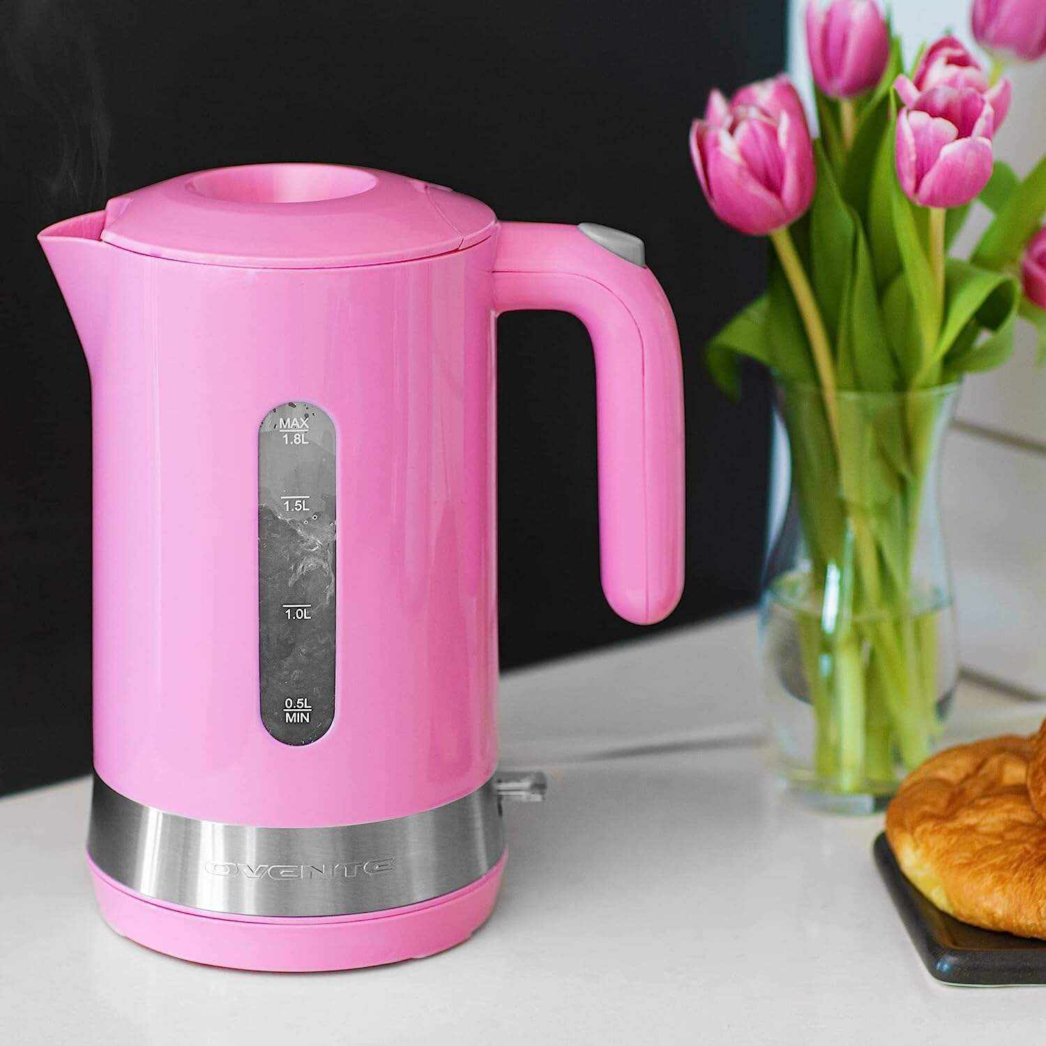 OVENTE Electric Kettle Hot Water Heater 1.7 Liter - BPA Free Fast Boiling Cordless Water Warmer - Auto Shut Off Instant Water Boiler for Coffee & Tea Pot - White KP72W