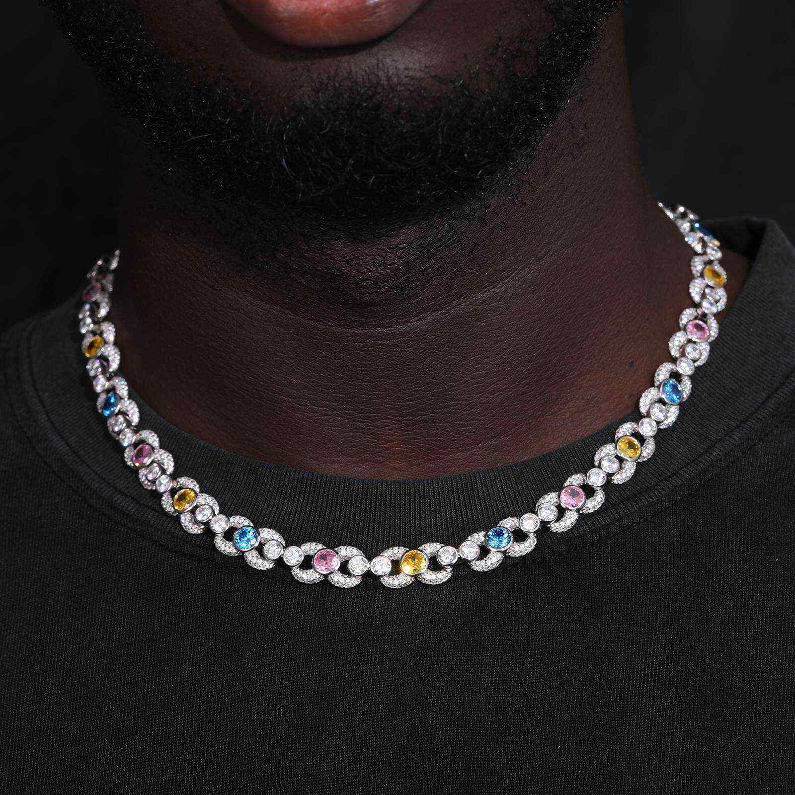 TestTest 10mm S925 Moissanite Infinity Link Chain With Colorful CZ Mainstones