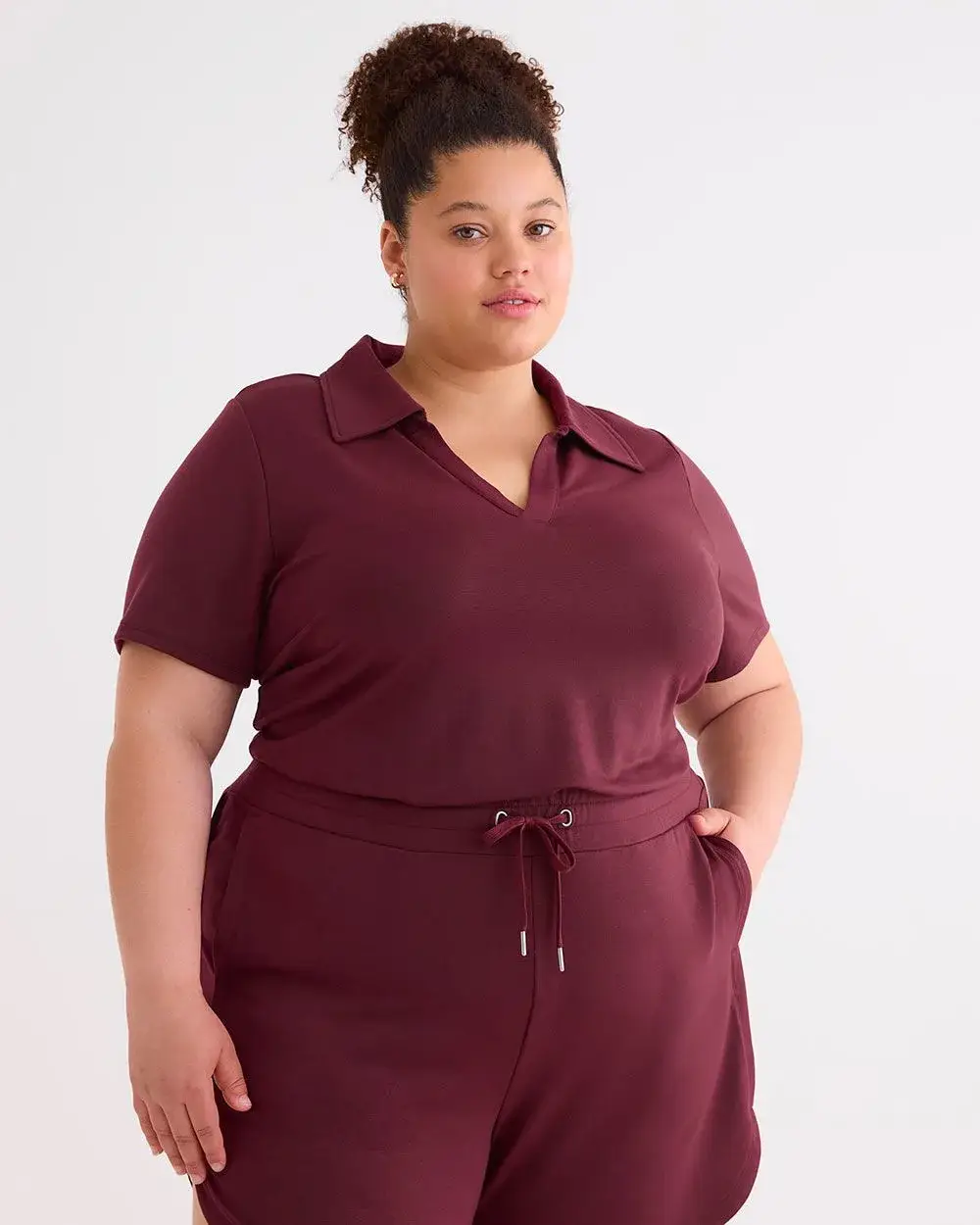 French Terry Short-Sleeve Collared Top - Active Zone