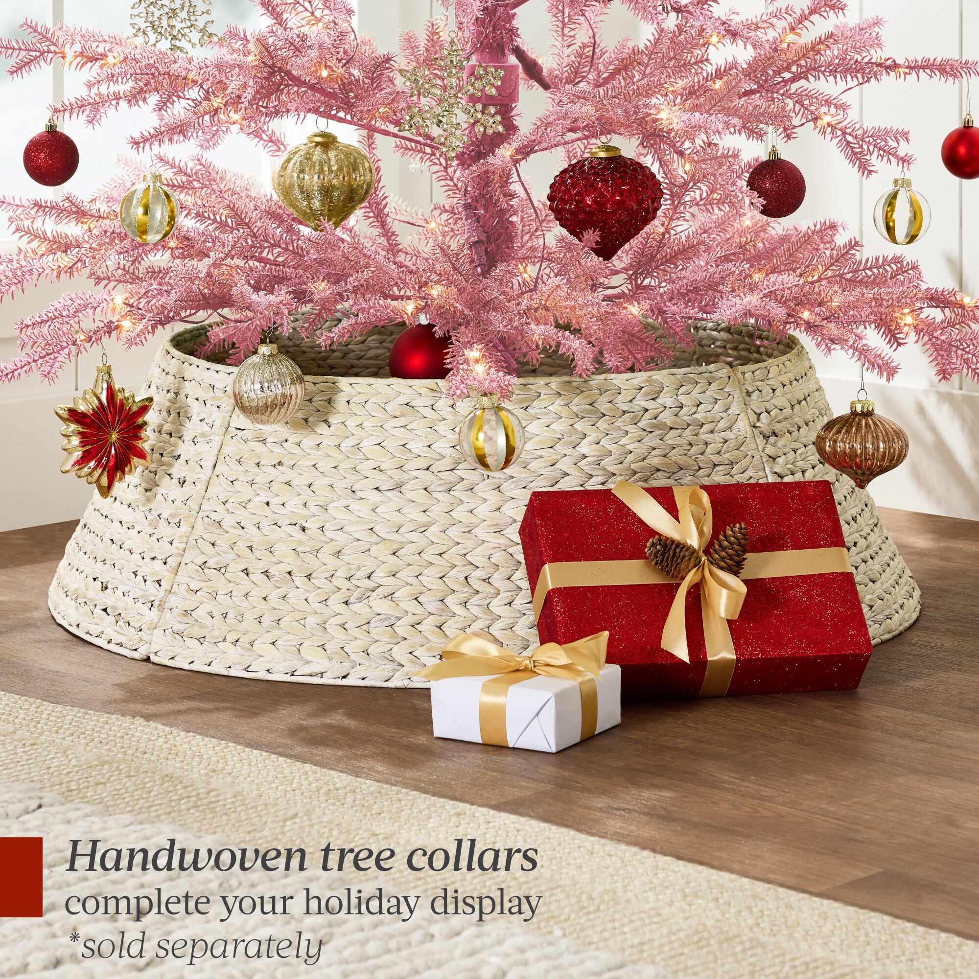 Pink Pre-Lit Sparse Flocked Christmas Tree w/ 2-in-1 LEDs, Cordless Connection