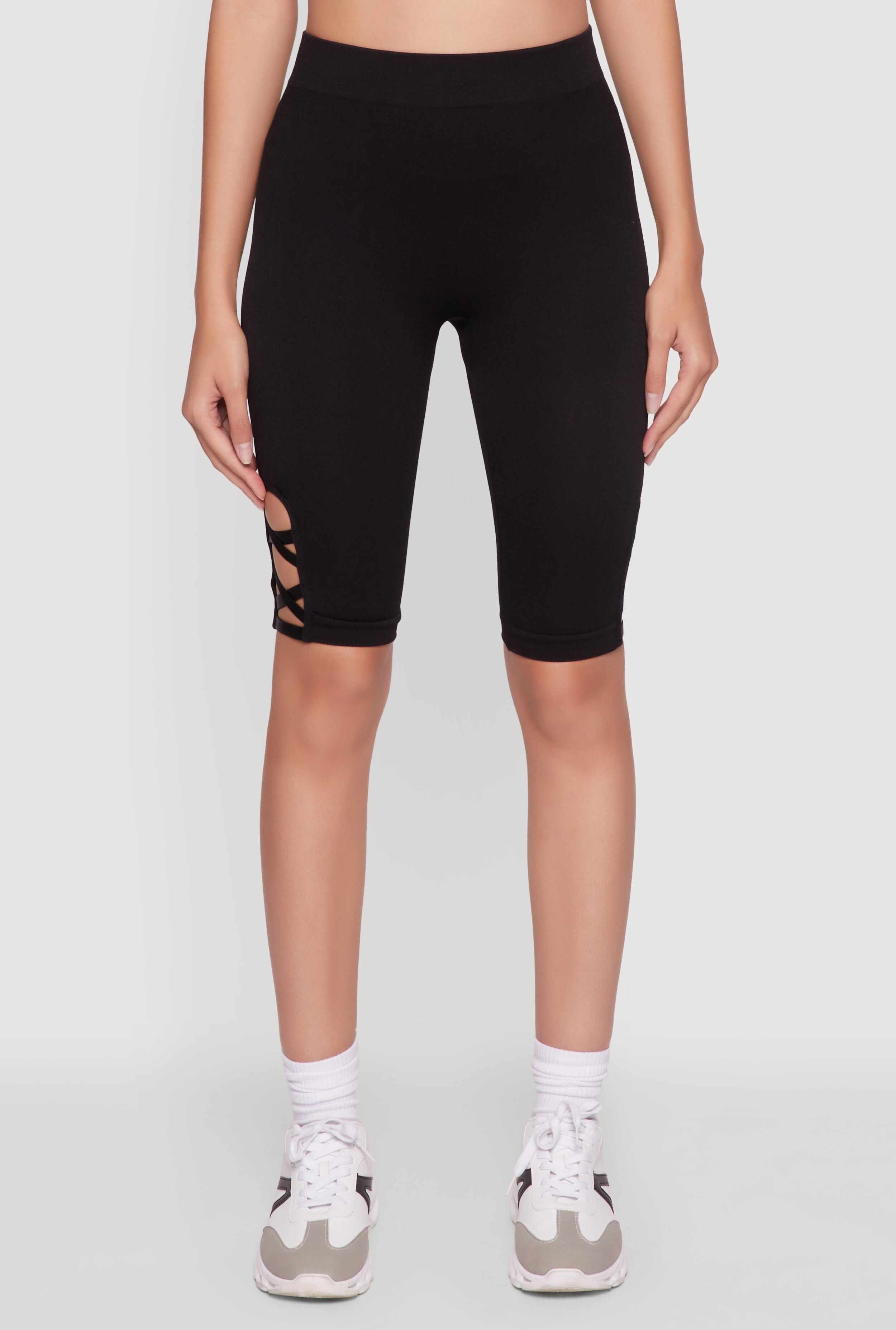 Trendy Seamless Caged Detail High Waisted Biker Shorts