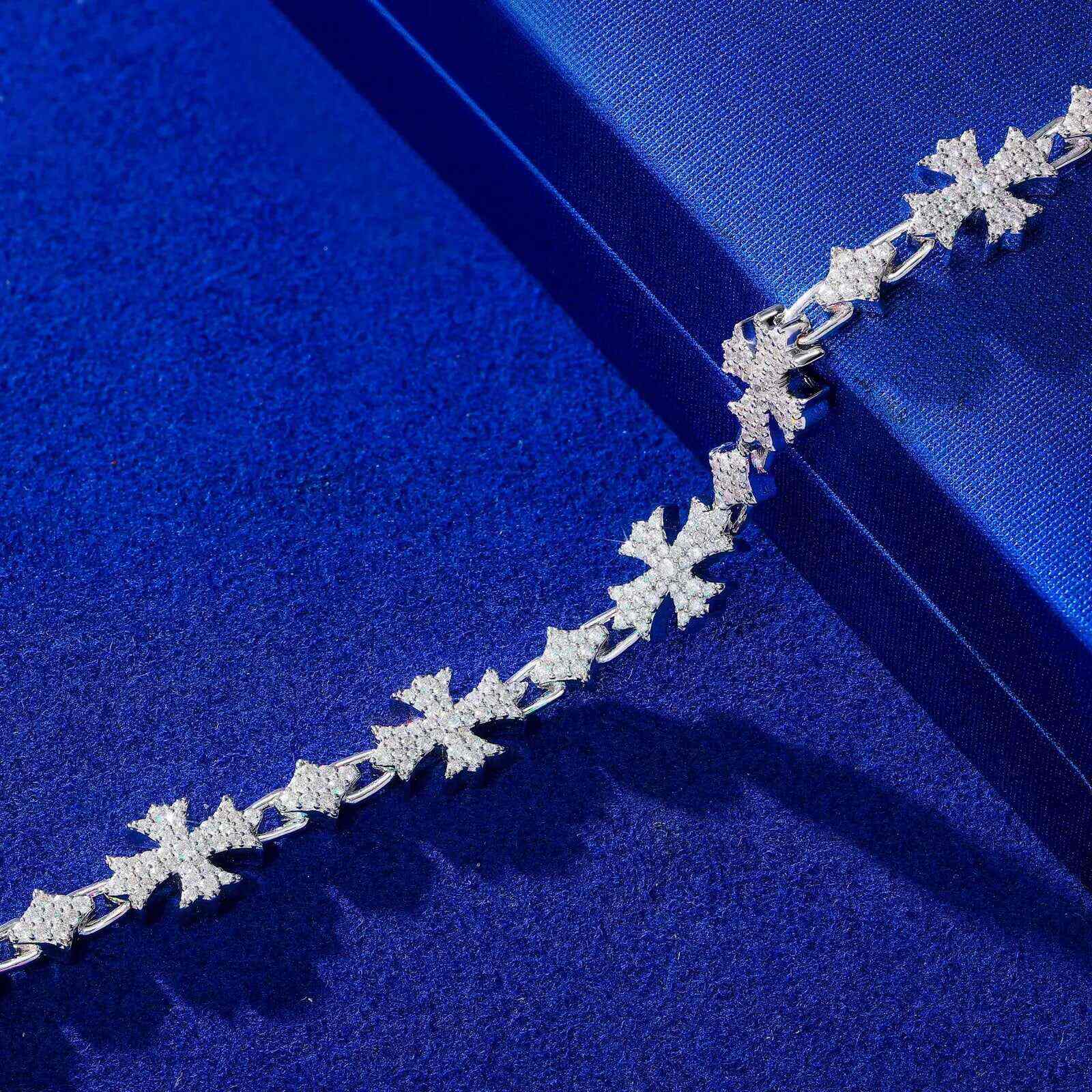 TestTest 10mm S925 Moissanite Chrome Heart Cross Star Link Bracelet