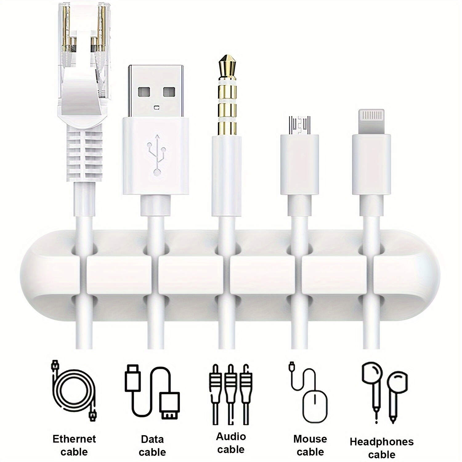 1pc 7/5/3 Slot Multi-Slot Cable Organizer Clip - Durable Plastic Cord Management System with Adhesive Backing for Desk, Car & Office - White USB Charging Cable Holder, Space-Saving Clean Design for Efficient Wire Organization, Cord Holder, Workspace Tidy,