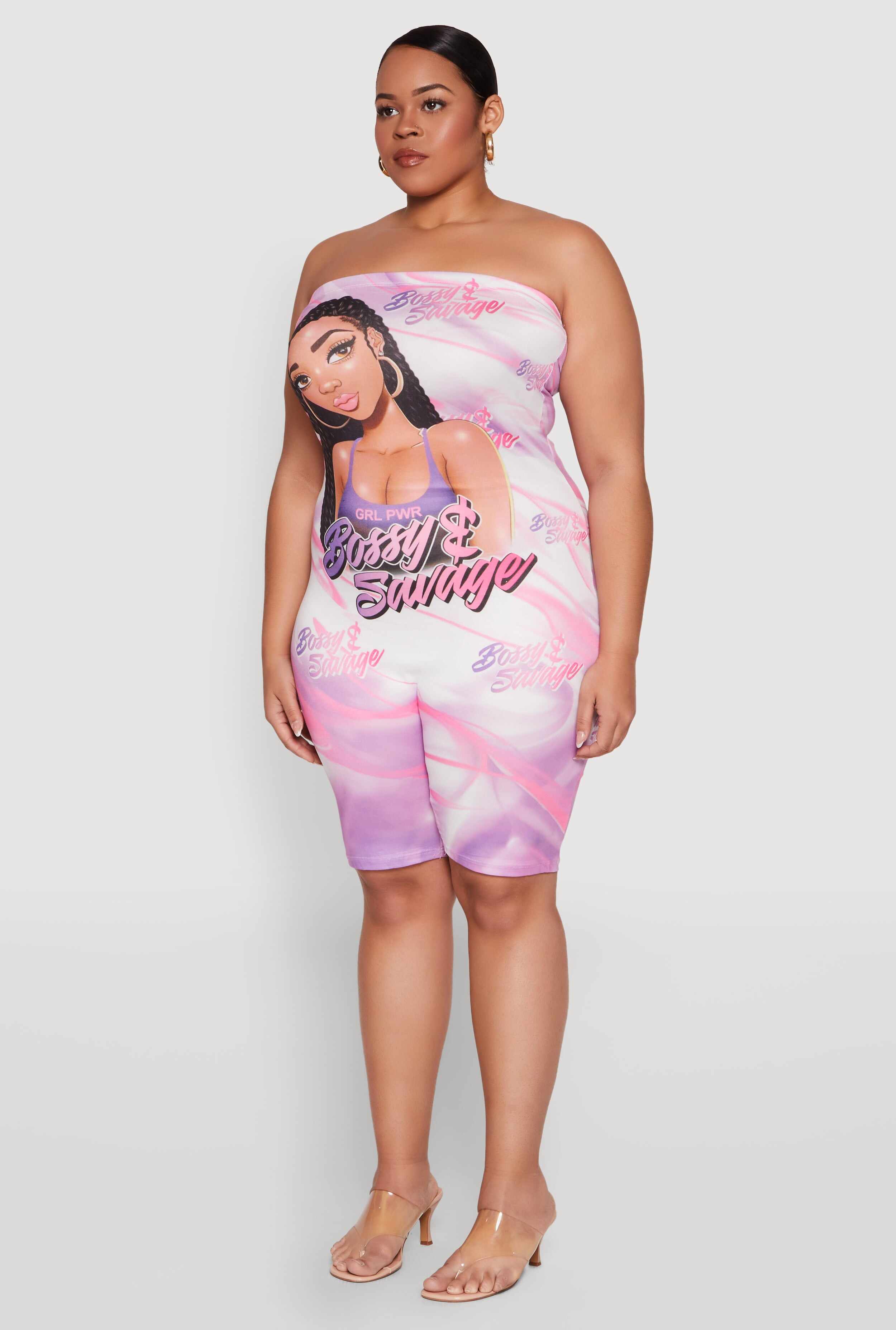 Plus Size Bossy and Savage Graphic Tube Romper
