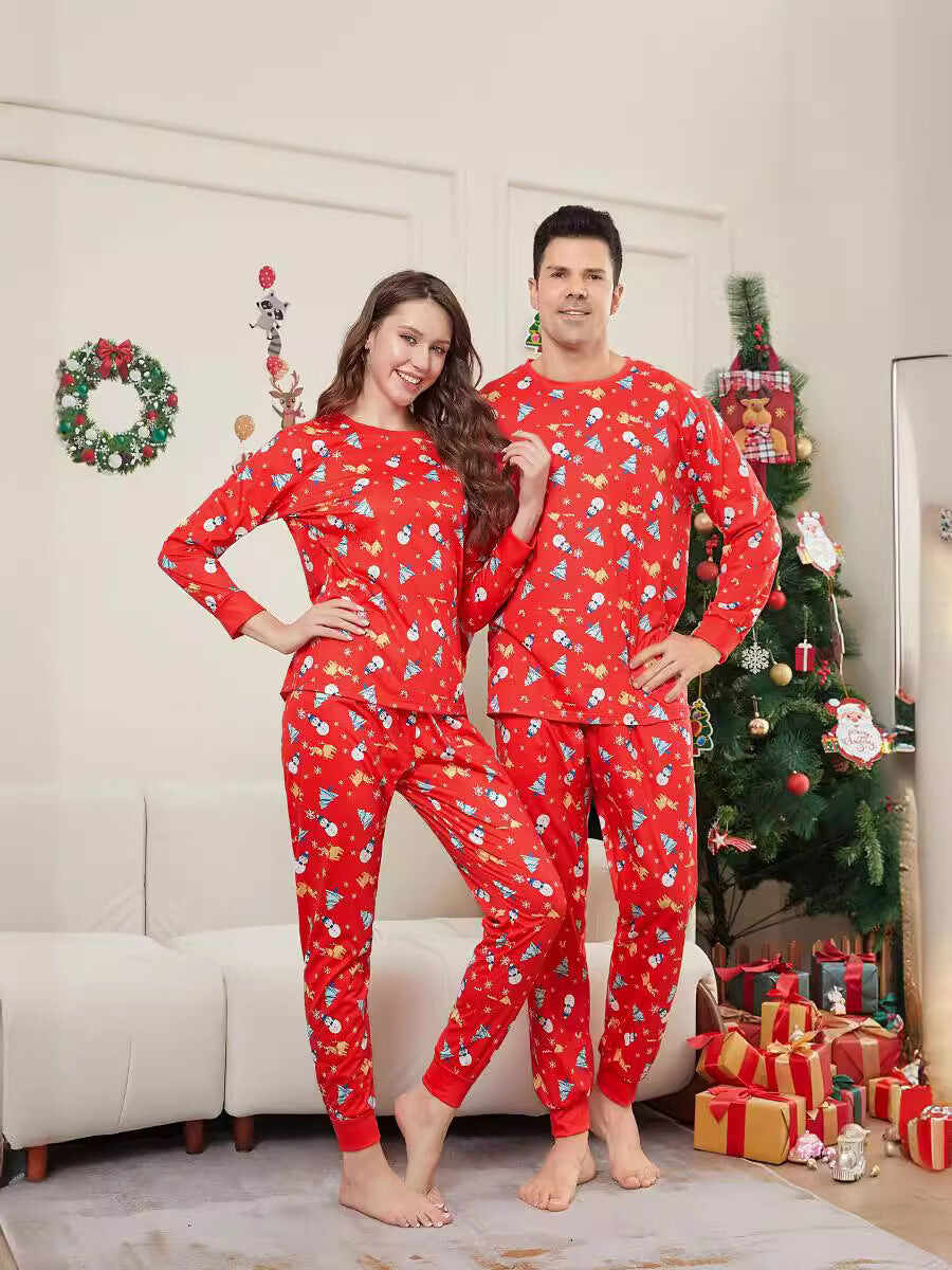 Family Parent-Child Christmas Tree Snowman Deer Printed Pajamas Set