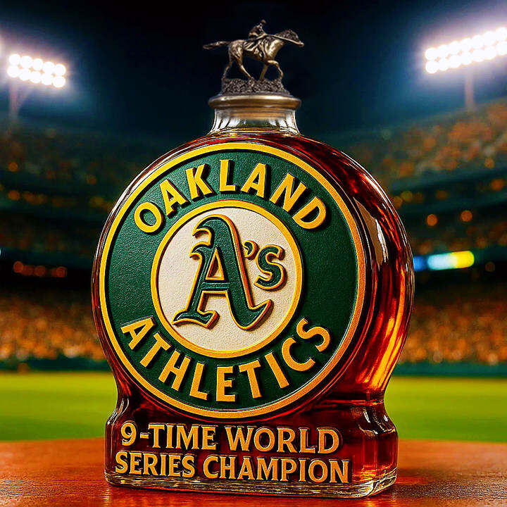 Oakland Athletics 9-time World Series Champion Whiskey Bottle