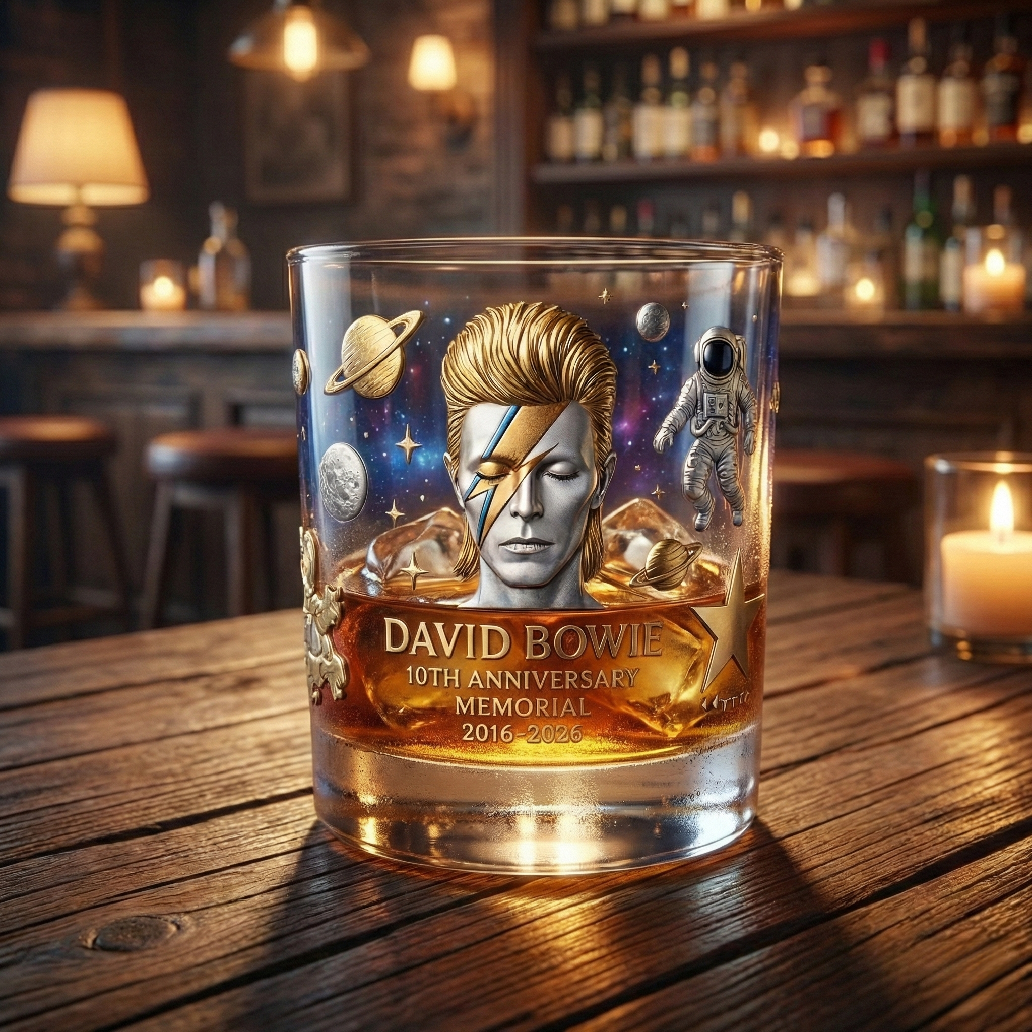 David Bowie 10th Anniversary Memorial Commemorative Whiskey Glass