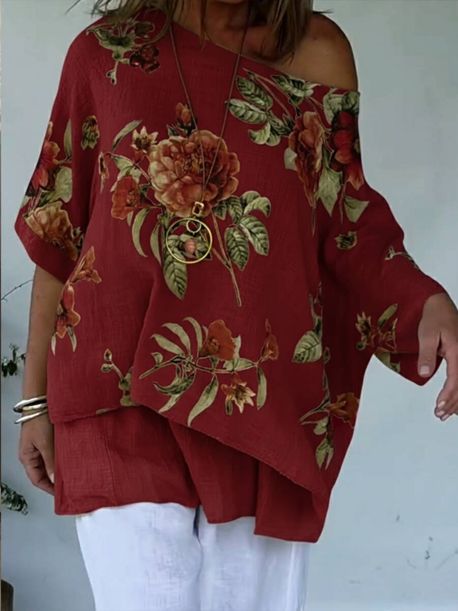 🔥Summer Arrivals🌟Loose And Cozy Floral Print Linen And Cotton Top