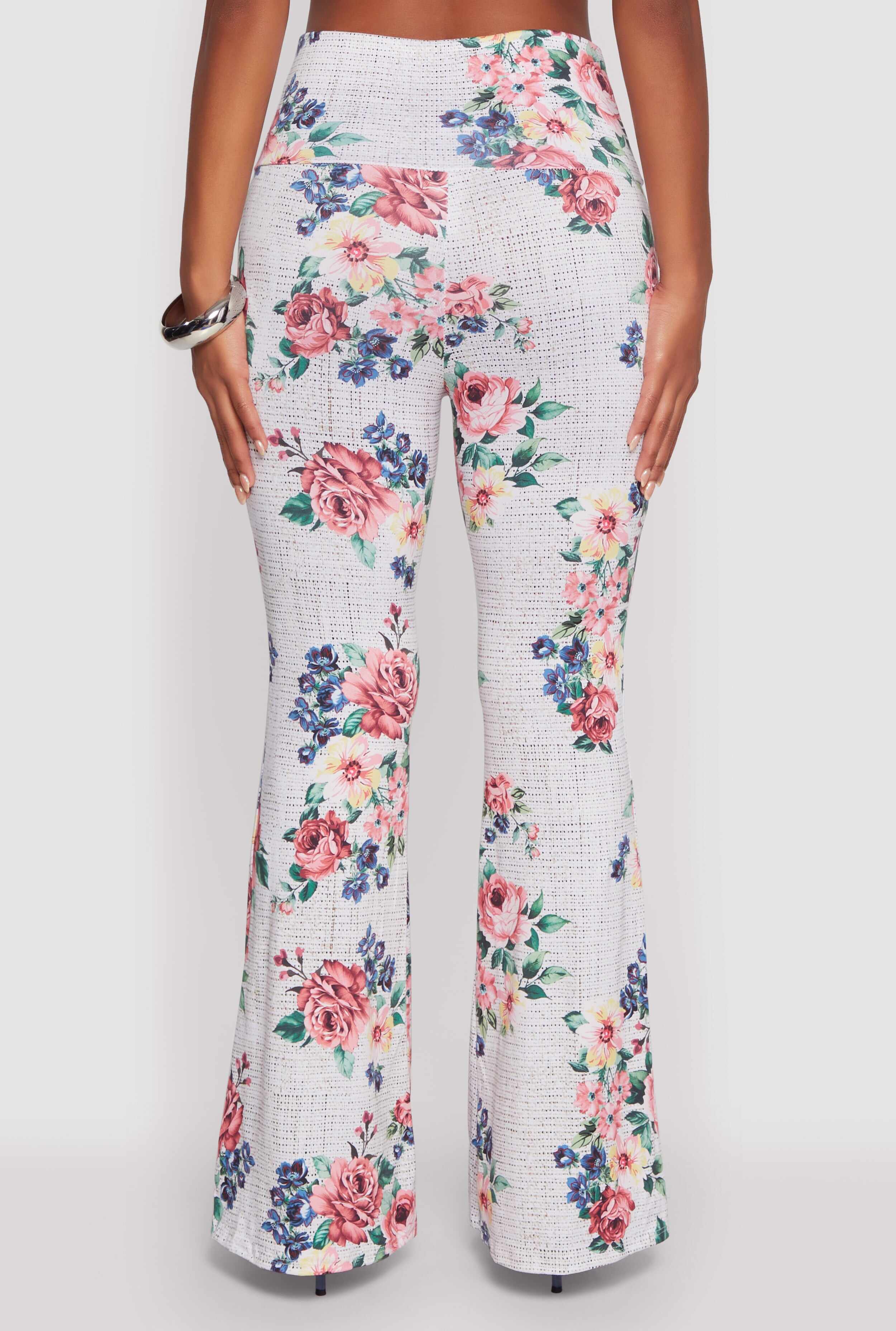 Floral Print High Waisted Flare-Leg Pants