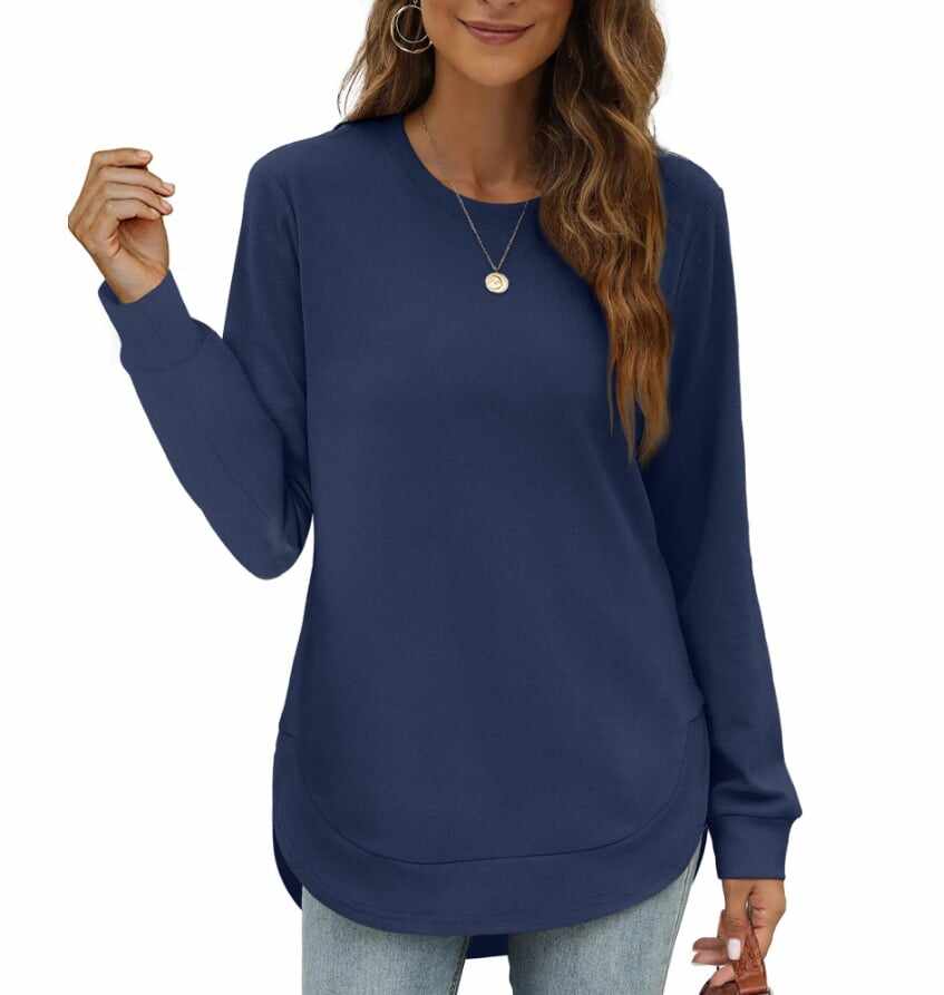 Women's Sweatshirt Crewneck Curved Hem