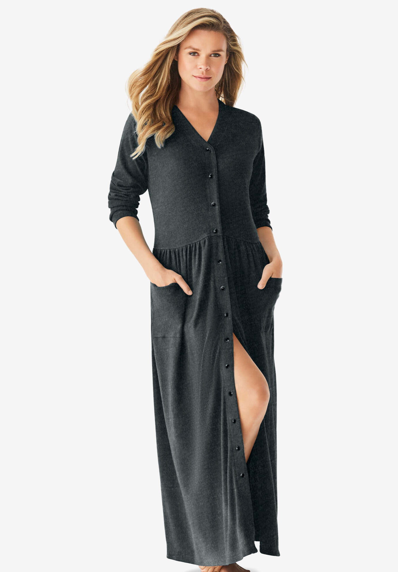 Long Snap-Front Knit Lounger