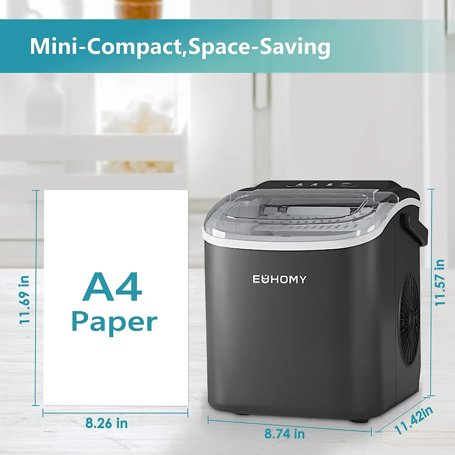 Ice Maker Countertop with Handle, 26lbs in 24Hrs, 9 Ice Cubes Ready in 6 Mins, Auto-Cleaning Portable Ice Maker with Basket and Scoop, for Home/Kitchen/Camping/RV. (2026 New Silver) Utensils