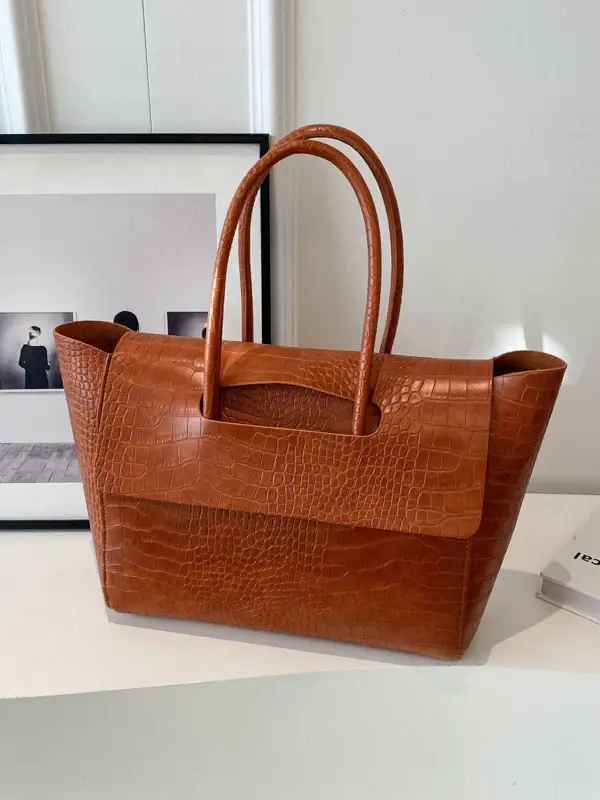 Croc-Embossed Leather Tote Bag