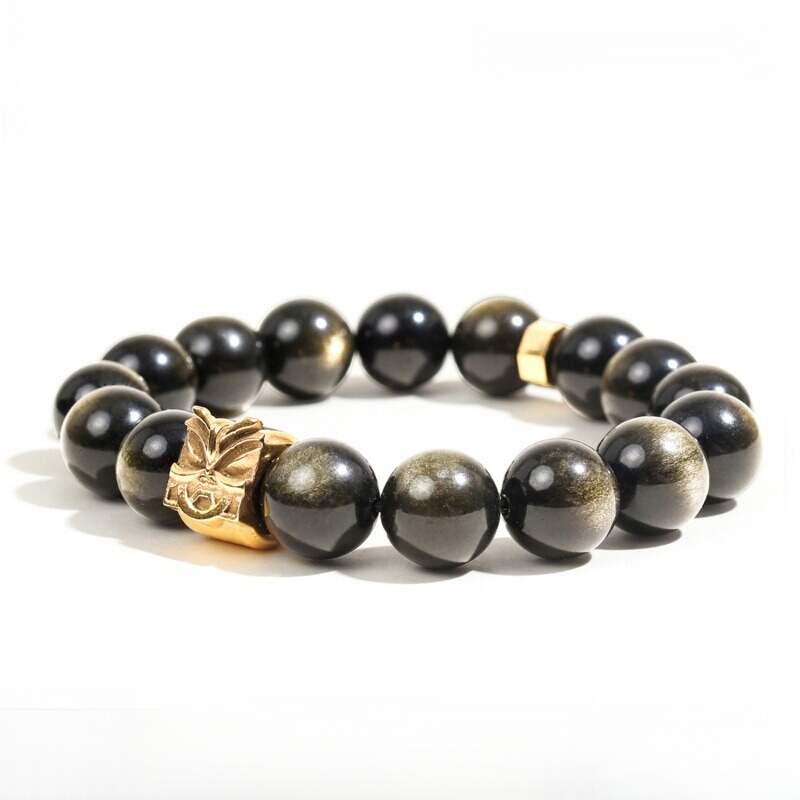 Obsidian and Gold Obsidian Pixiu Energy Bracelet for Attracting Wealth and Good Luck