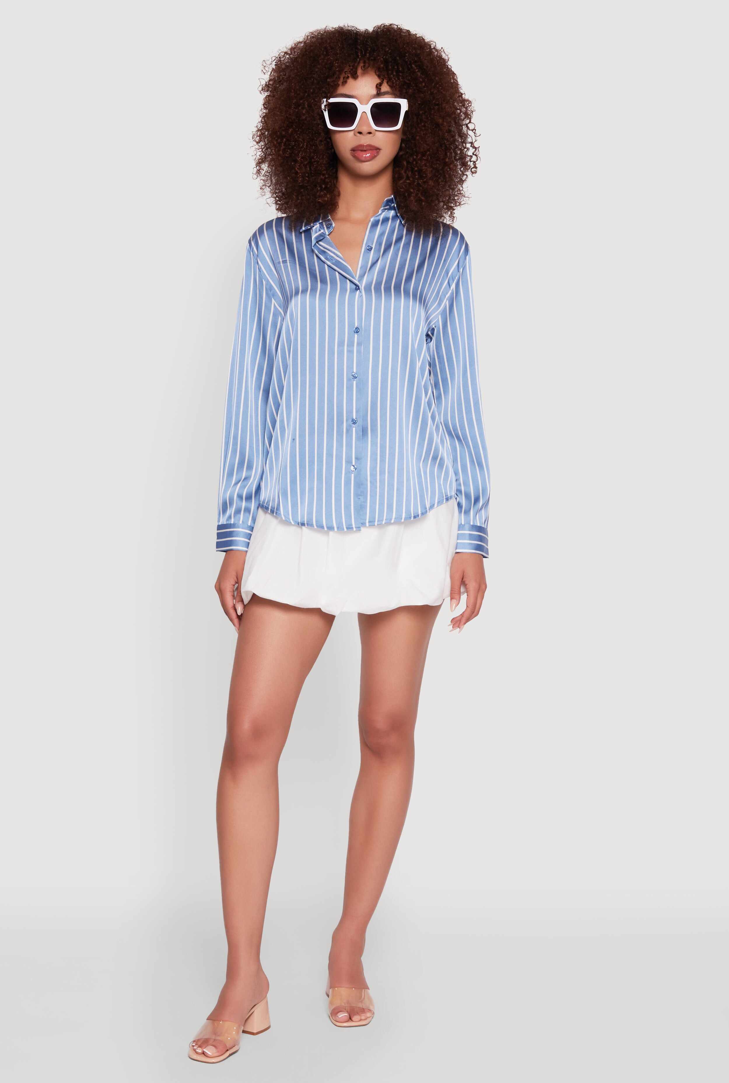 Trendy Satin Striped Long Sleeve Shirt