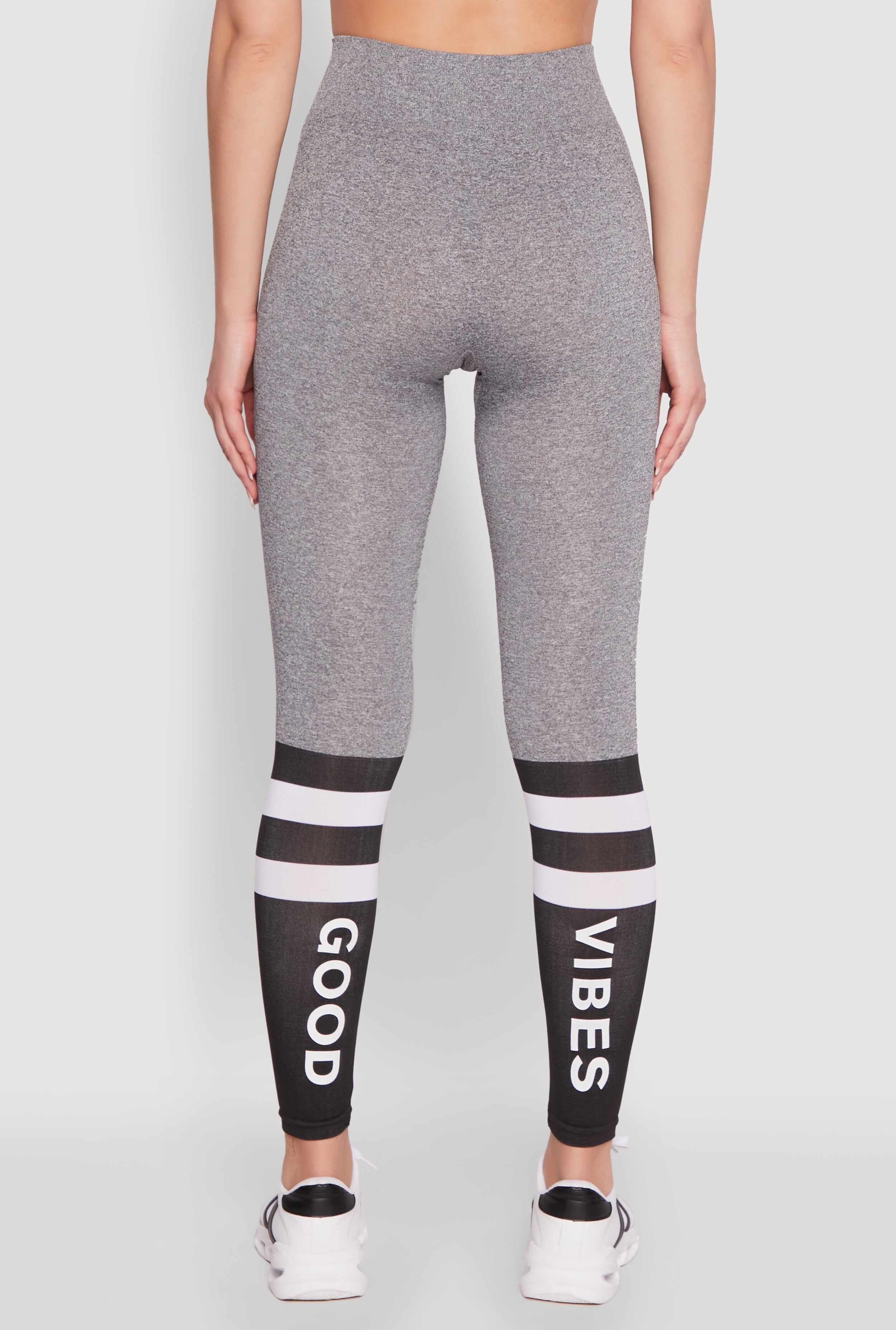 Trendy High Waisted Good Vibes Graphic Leggings