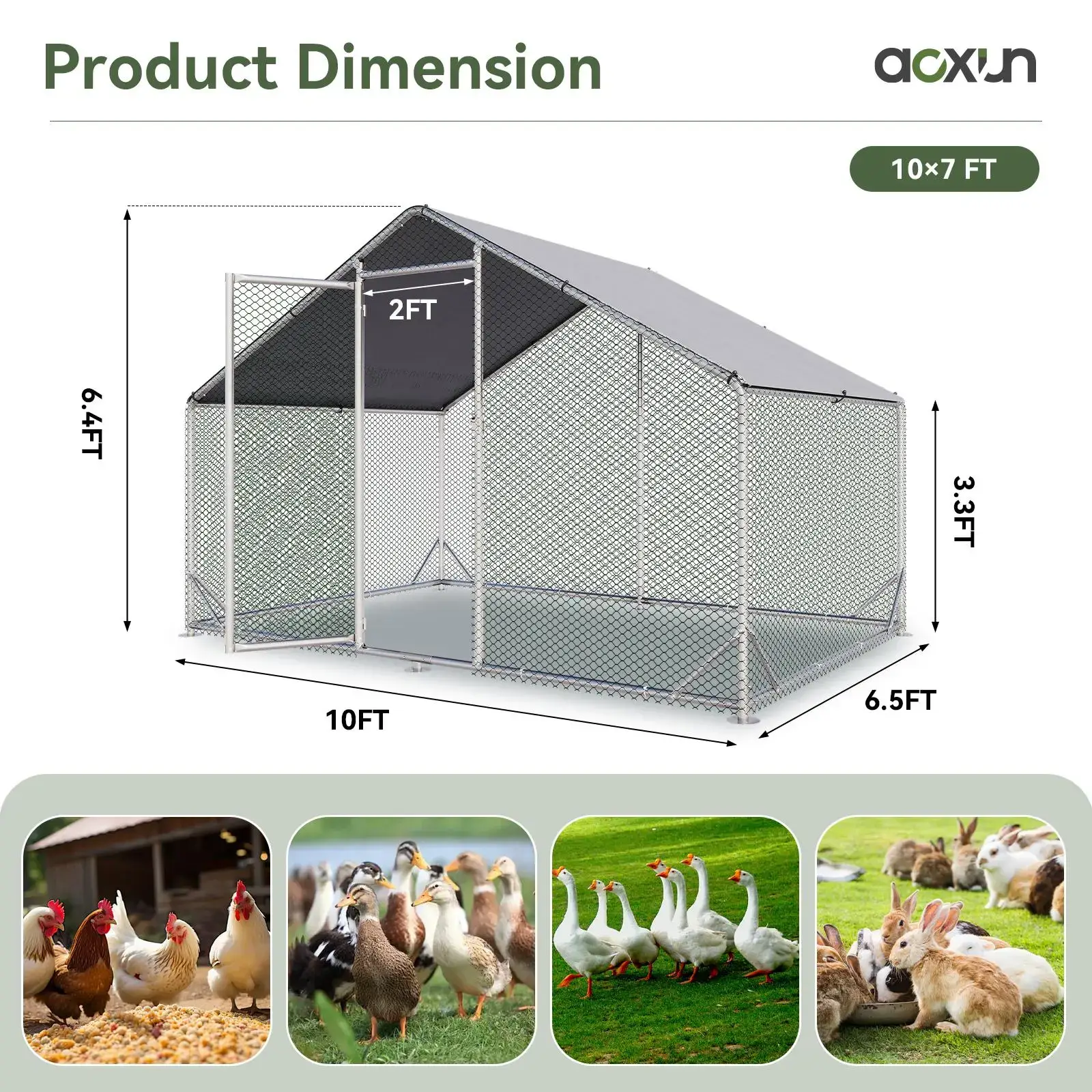 Chicken Coop Metal Large Cover Wire，spire Peak Roof Security Lock Waterproof Outdoor Poultry Enclosure for Yard & Farm Metal Poultry Coop Chicken Cage Enclosed Enclosed Poultry Hutch