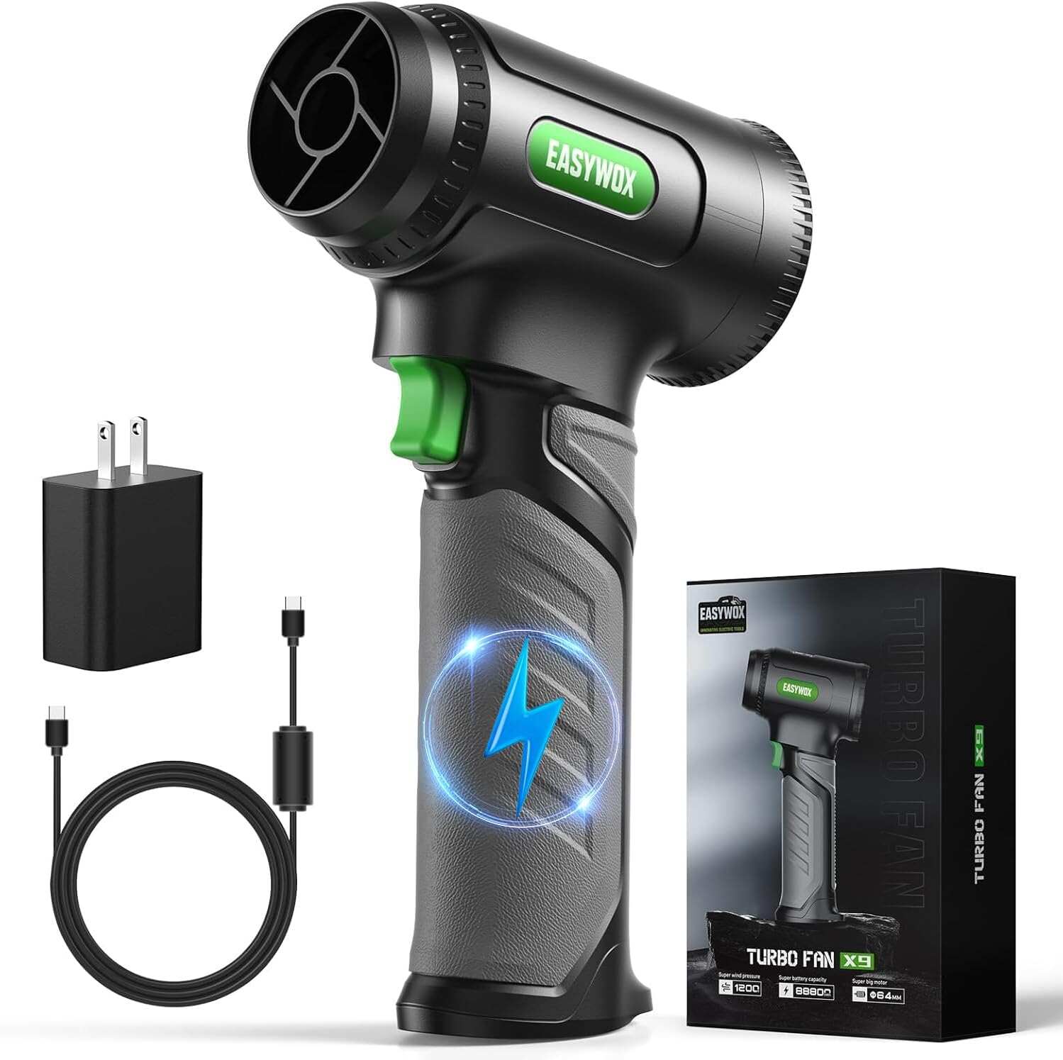 Handheld Cordless Turbo car Dryer，756w 1200g Turbo air Blower for Drying Cars, Electric Leaf Blower for Patio/Lawn/Garage/Snow, 8×3000mah Battery w/USB-c Fast Charging, Lightweight & Portable