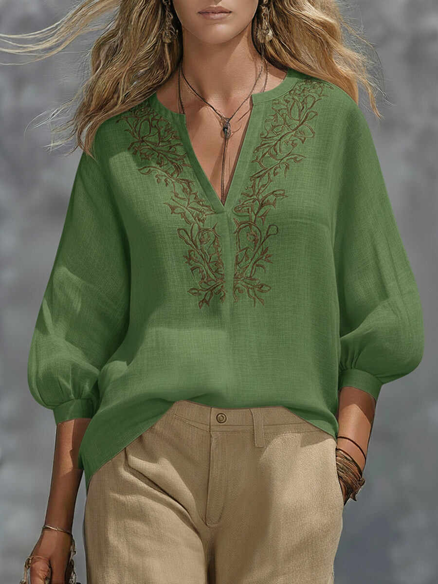 🔥Summer Arrivals🌟Loose-fitting V-neck Linen And Cotton Shirt