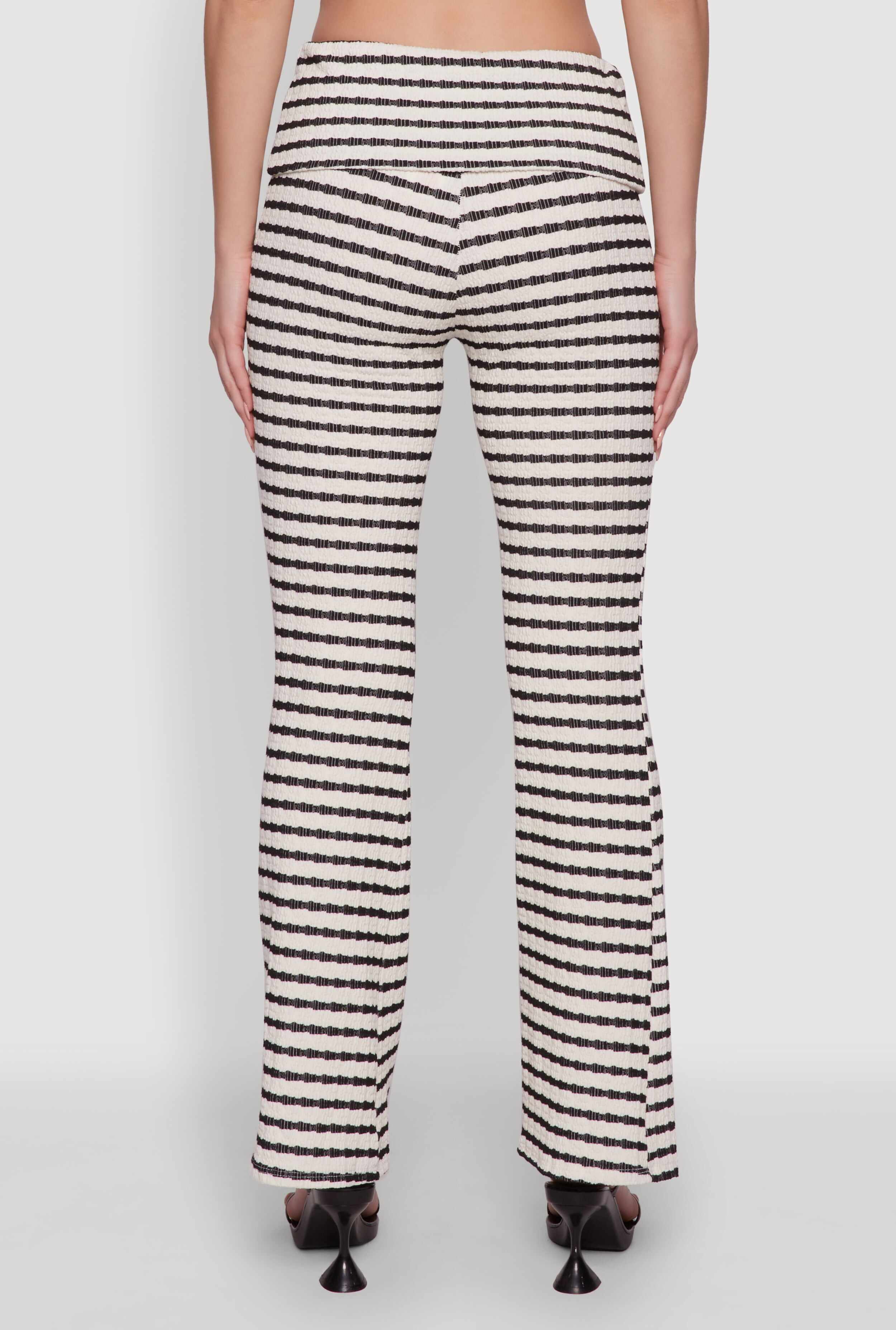 Trendy Foldover Striped Bootcut Pants