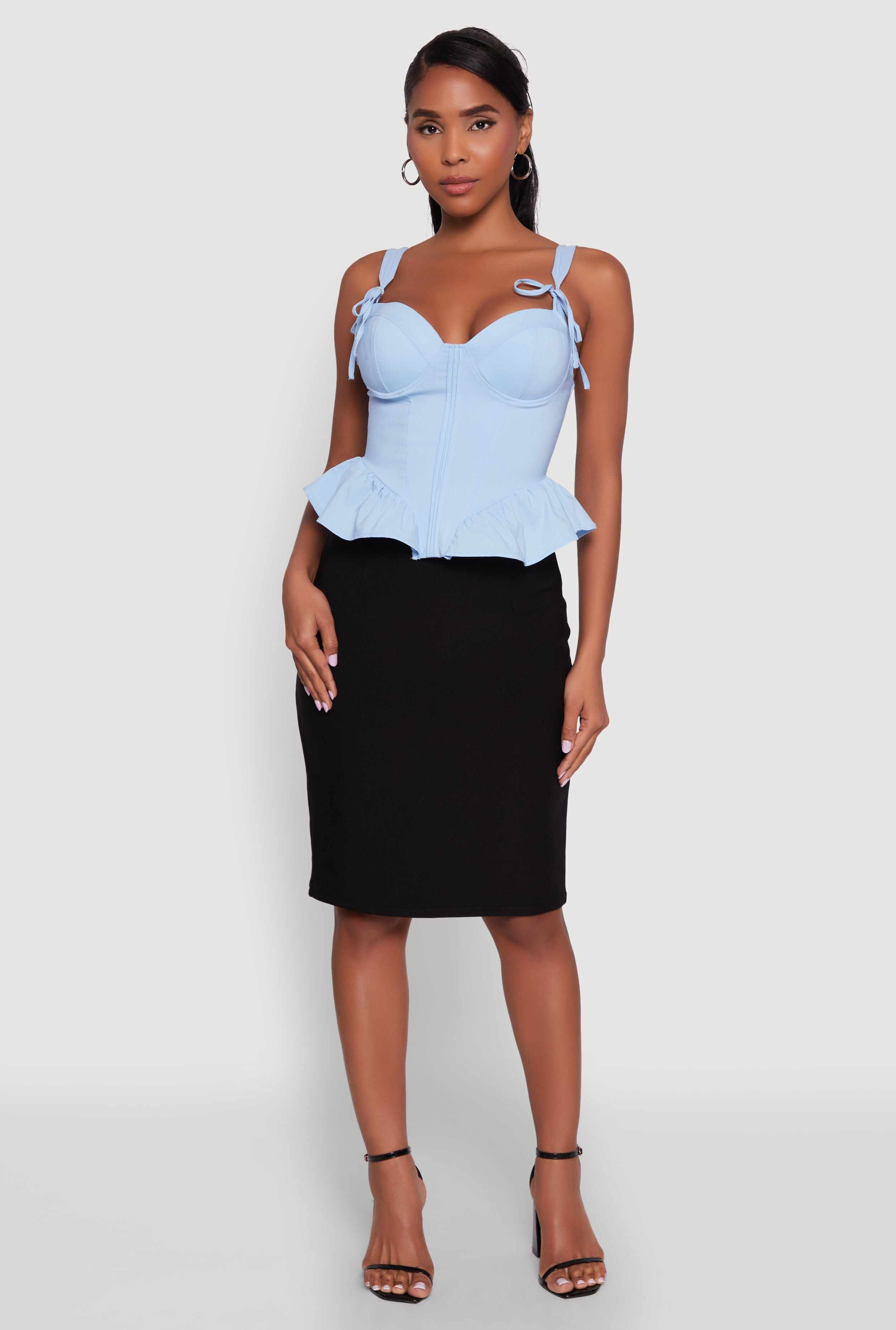 Iris Peplum Bustier Top with Padded Cups and Tie Straps